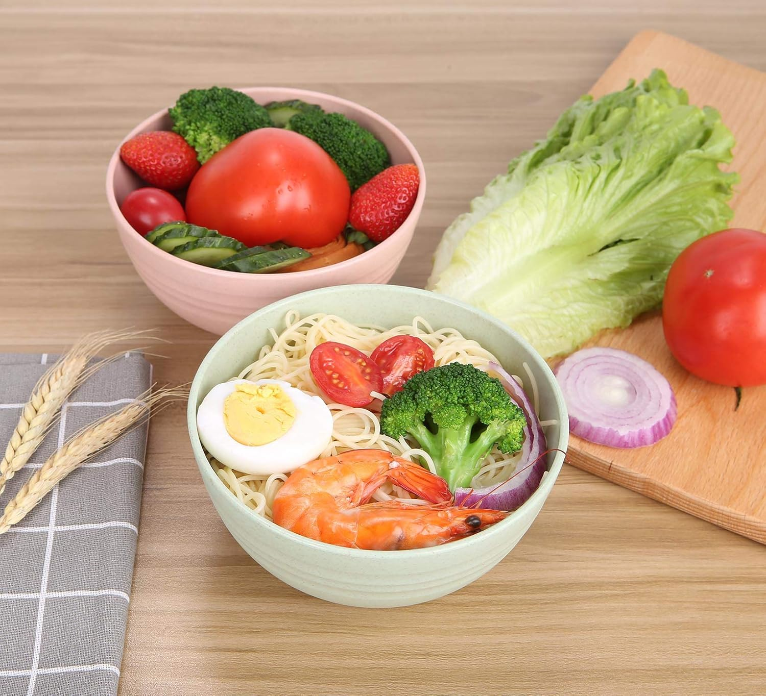 Luckyzone Wheat Straw Dinnerware Sets for 4 (Reusable Plates, Bowls & Cups) - Lightweight Unbreakable Dinner Camping Dishes for Kids Adult - Dishwasher & Microwave Safe, Eco Friendly(12Pcs/Beige) image number 1