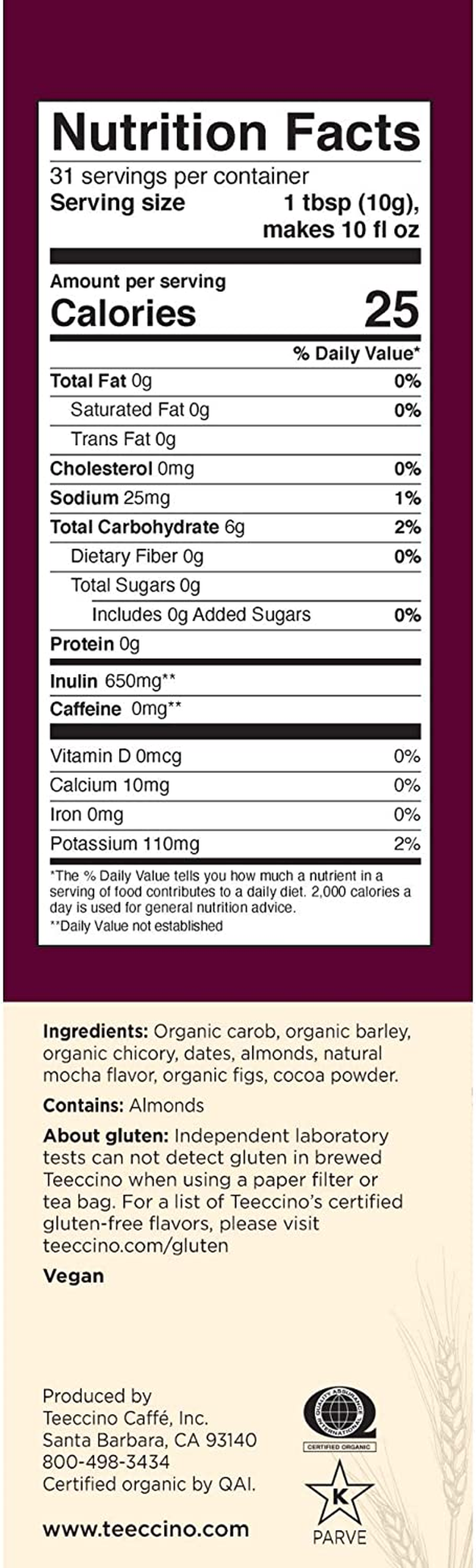 Teeccino All Purpose Grind Mocha Medium Roast Chicory Herbal Coffee 312 G image number 5