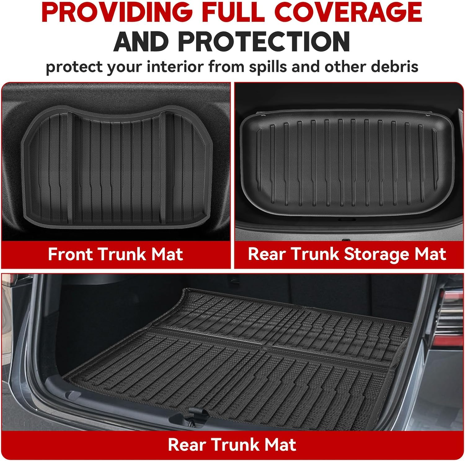2020-2024 Tesla Model Y Floor Mats- Custom Fit All Weather TPE Cargo Liner Cargo Trunk Accessories,Compatible(2020-2023, 2024 Tesla Model Y Full Floor Mat Kit Set of 6) image number 1