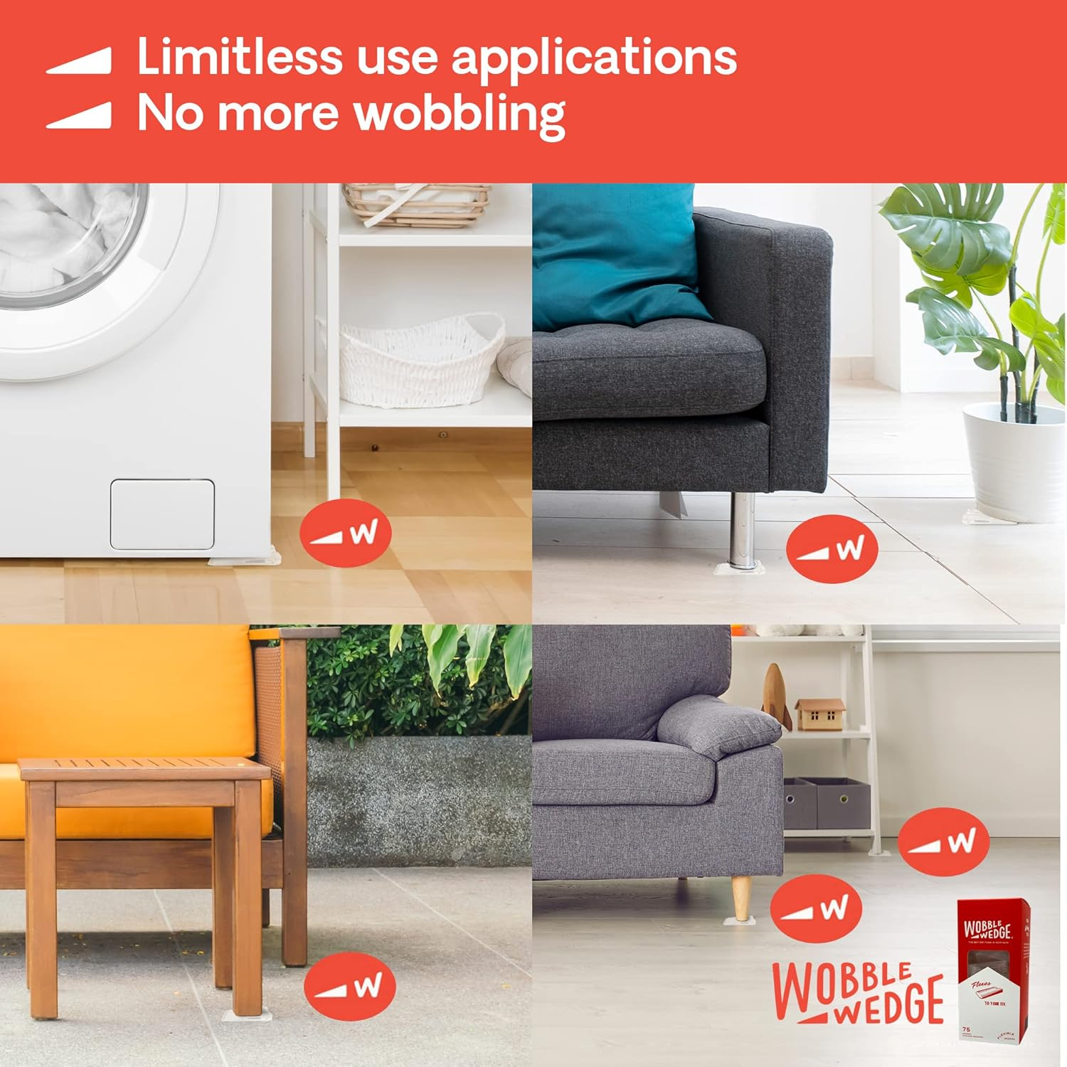 Wobble Wedges Multi-Purpose Shims-Soft Clear 75 Pack -Easy to Trim -Protect Delicate Surfaces -Level Restaurant Tables, Household Furniture and Plumbing Fixtures -Use as Clamping Pad on Angled Surface image number 6