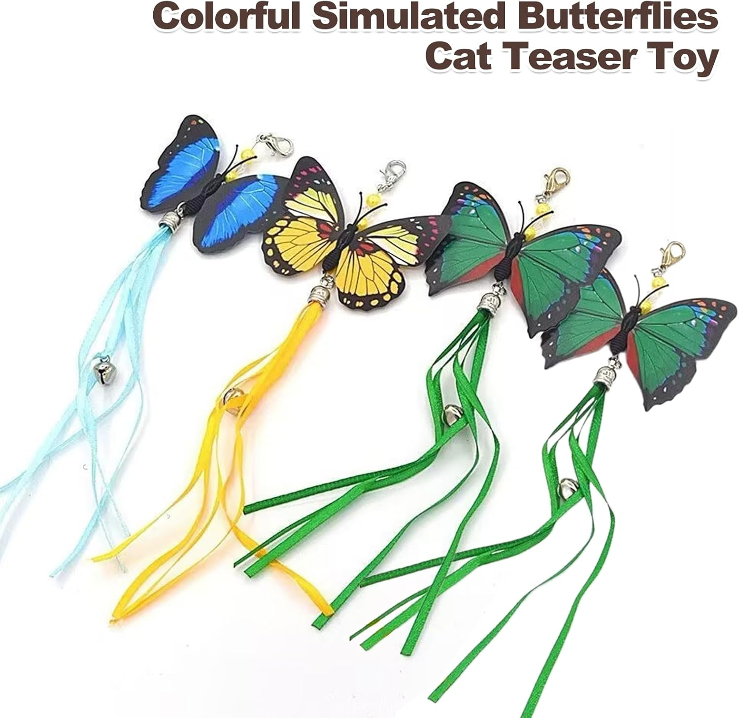 Adpartner Cat Wand Toys, 10-Pack Cat Teaser Toys with 8Pcs Replacement Feathers Butterflies & 2Pcs Flexible Steel Wire Teaser Wands, Interactive Cat Feather Toys with Bells for Play Chase Exercise image number 2