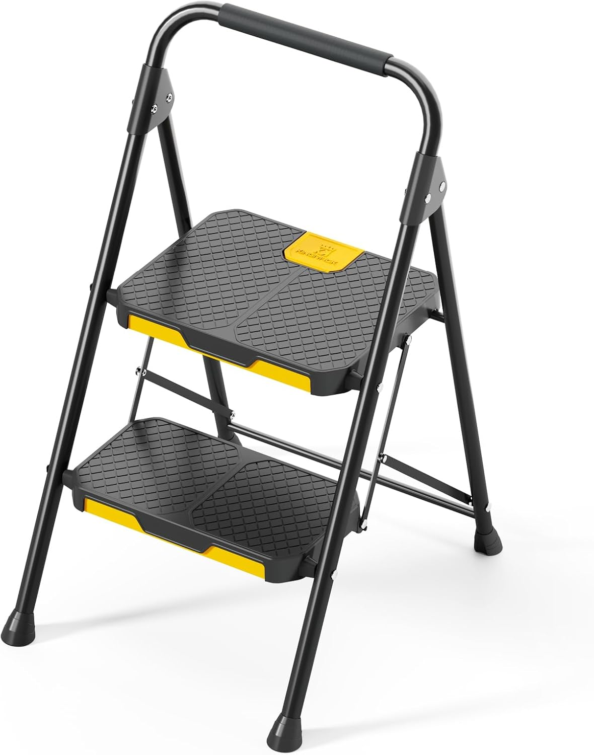 KINGRACK 2 Step Ladder, Sturdy Steel Folding Step Stool with Safe-Lock Design, Handrail, Anti-Slip Wide Pedals, Pass 150 KG Load Testing, Portable Stepladder for Multi-Purpose, Home, Kitchen, Black image number 2