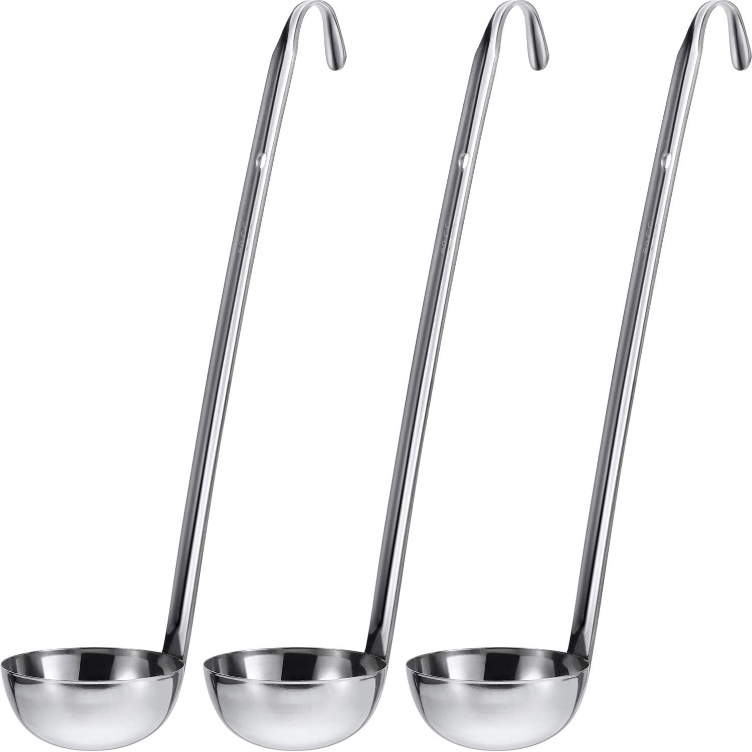 Meekoo 3 Pieces Stainless Steel Ladle Soup Handle Ladle with Pouring Rim for Kitchen Cooking Soup Sauce (2 Oz) image number 1