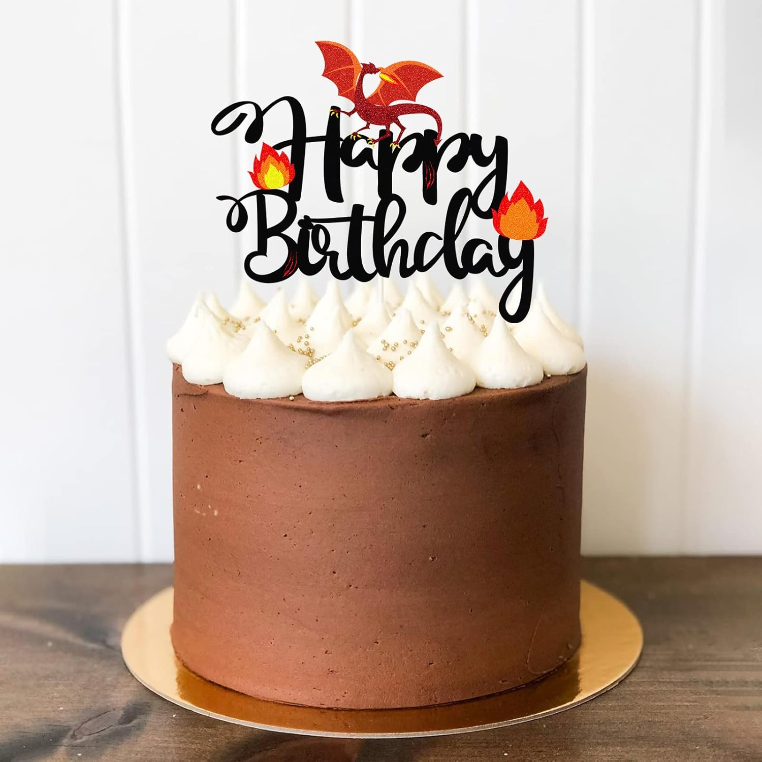 Black Glitter Dragon Happy Birthday Cake Topper,Dragon Knight Theme Birthday Party Cake Decor for Kids Boy or Girl,Happy Birthday Party Decorations Supplies