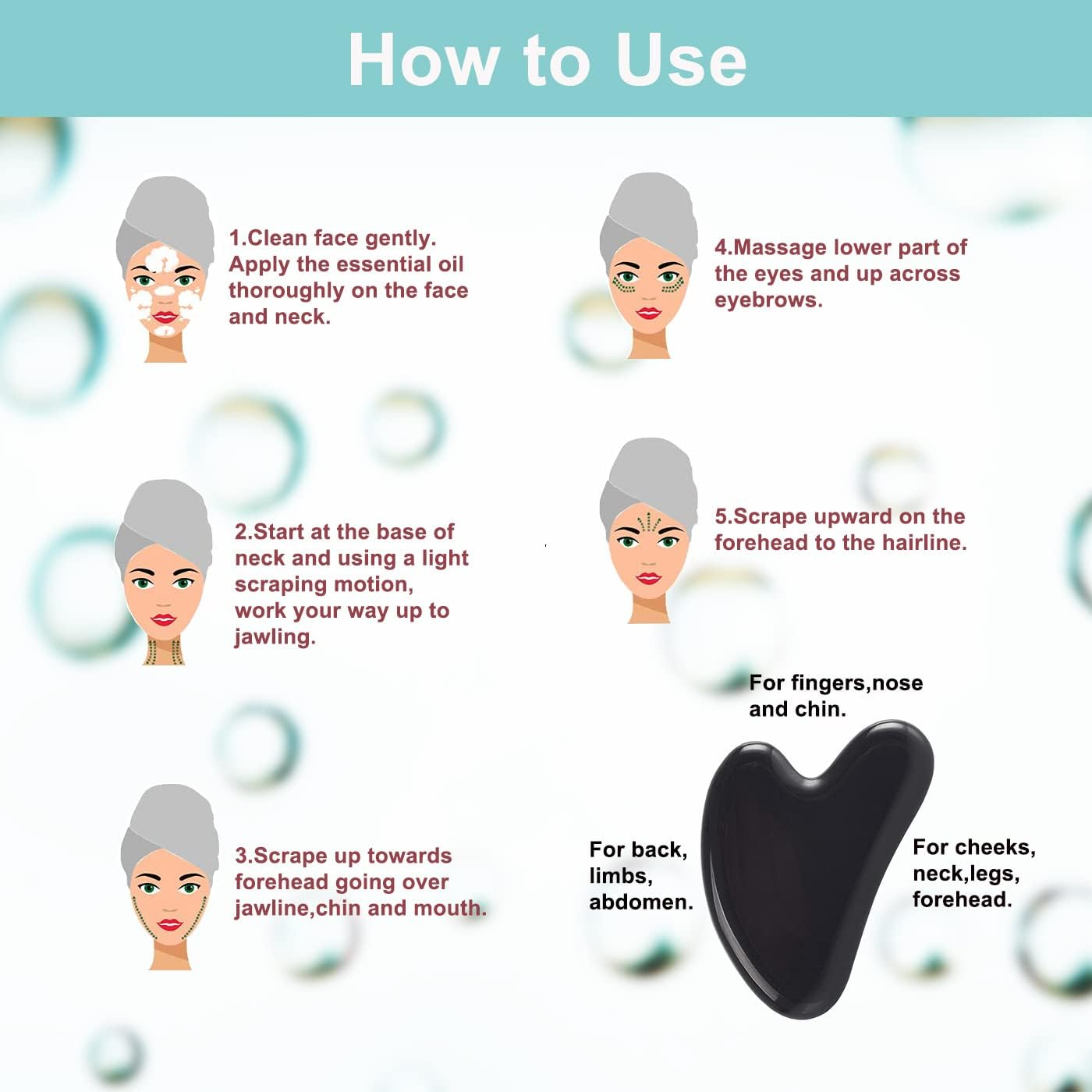 Gua Sha, Black Obsidian Guasha Massage Scraping Tool for Face Neck Body Firming, Muscle Tensions Relief - White image number 6