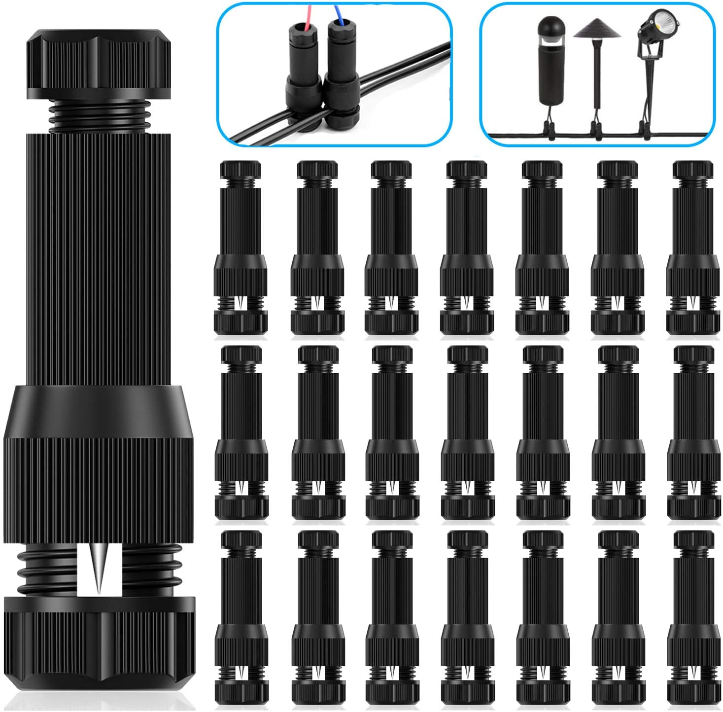 Icreating 22Pack Low Voltage Waterproof Replacement Landscape Light Cable Connector 12-20 Gauge Wire Connectors for Landscape Lighting Path Lights image number 3