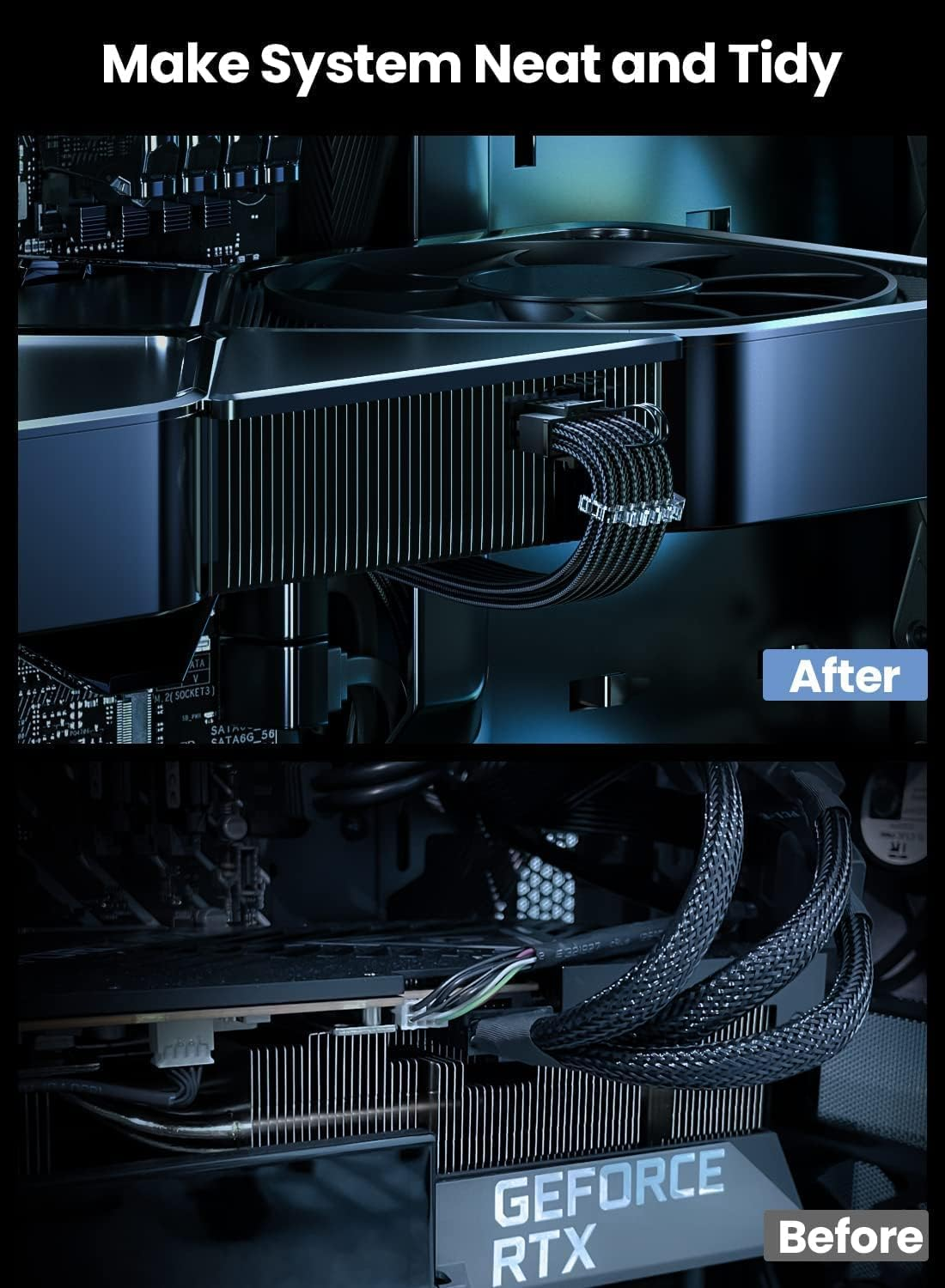 Fasgear Pci-E 5.0 12V-2X6 Extension Cable 40Cm 16Pin(12+4) 12VHPWR Male to 4X8(6+2) Pin Female Power Cable 16AWG Tinned Copper Compatible for GPU RTX 3090Ti 4070 Ti 4080 4090 5070 5070Ti 5080 5090 image number 6