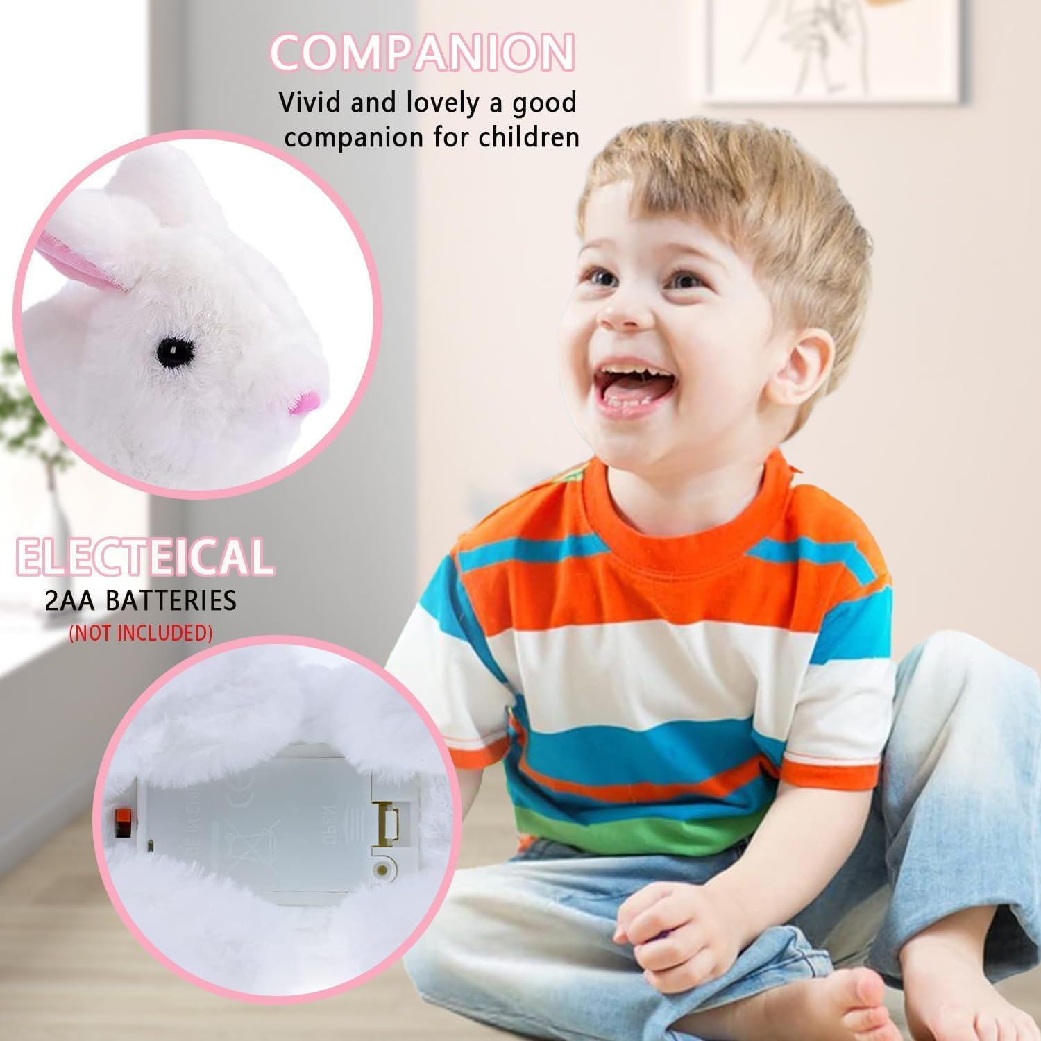 Plush Interactive Toy,Hopping Rabbit Interactive Electronic Pet Plush Bunny Toy with Sounds and Movements,Animated Walking Wiggle Ears Twitch Nose for Toddlers Birthday,Companion Animal for Kids image number 5