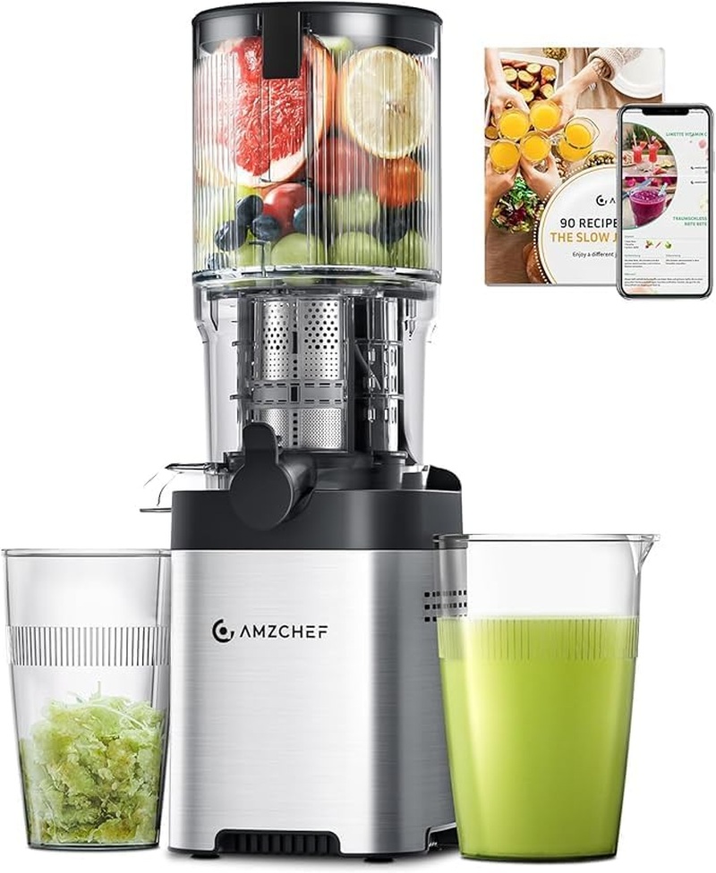 AMZCHEF Cold Press Juicer with 126Mm Feeding Chute for Whole Fruits and Vegetables, Slow Masticating Juicer Machine with Quiet Motor, High Juice Yield and Reverse Function, Easy to Clean, Bpa-Free image number 2
