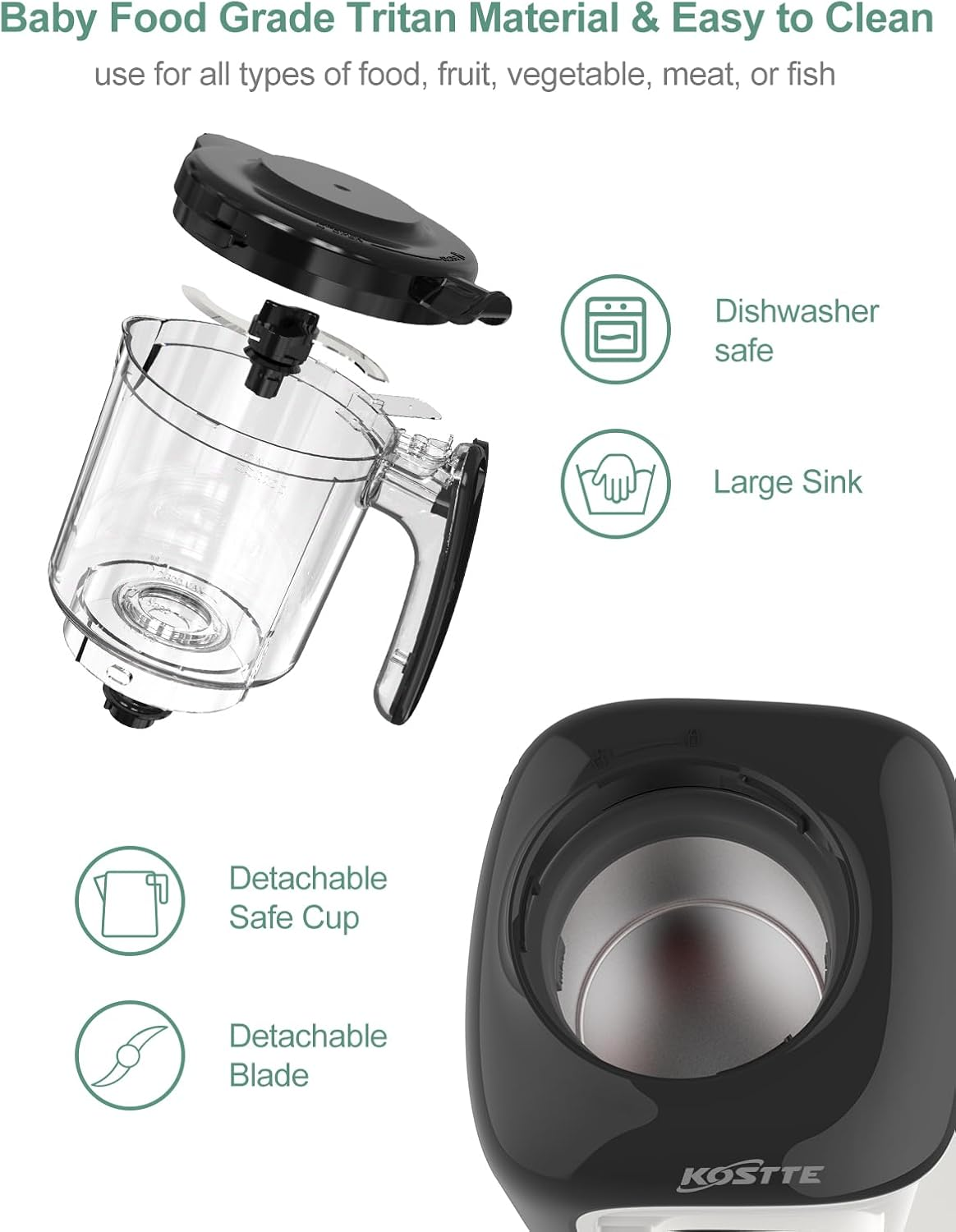 Baby Food Maker, Multifunctional Baby Porridge Maker, Quick Steam Cooking in 15 Minutes, Multifunctional Food Processor for Baby Food, Baby Steaming, Mixing image number 2