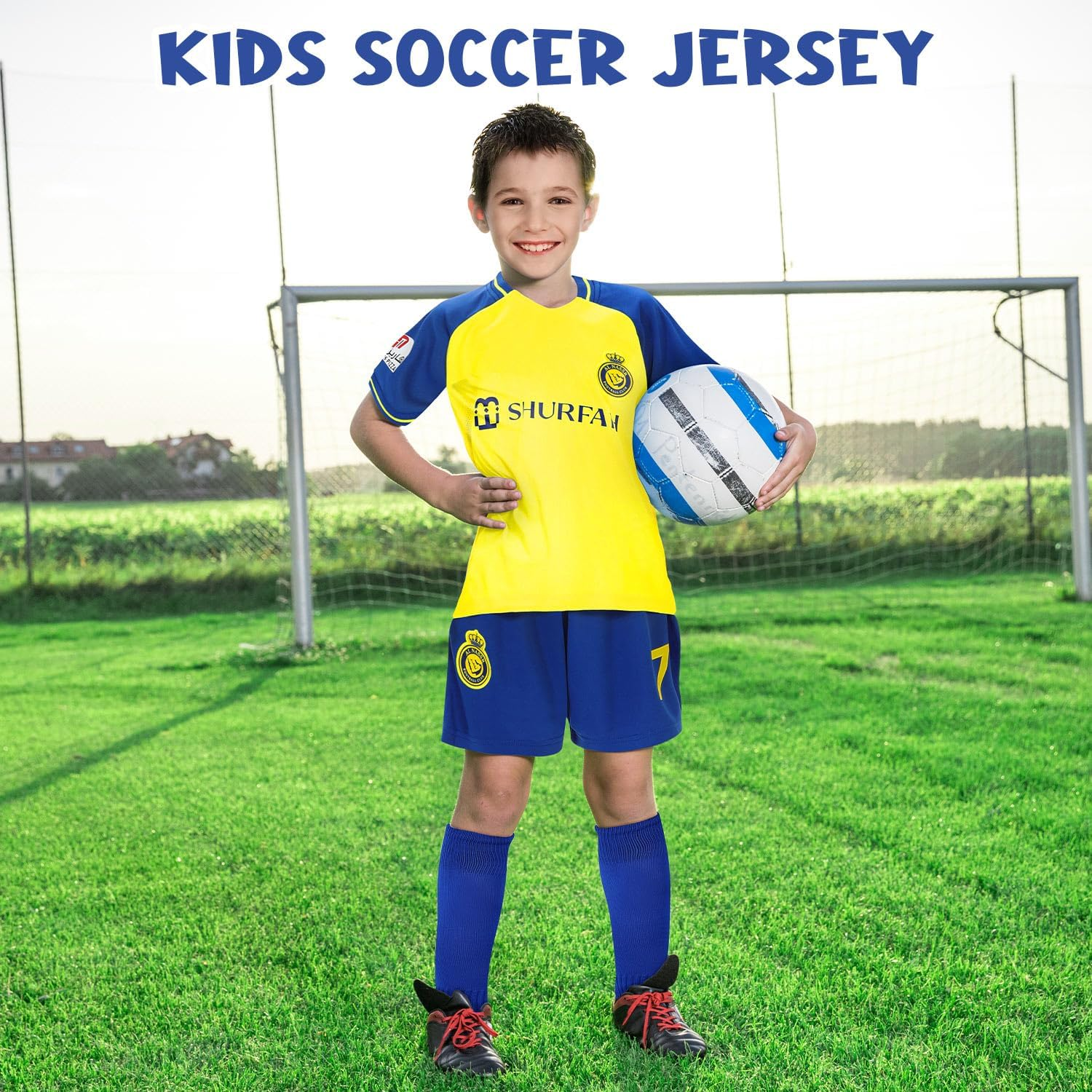 Slowton Soccer Jersey for Youth - 3PCS Kid T-Shirt Trunks Socks Soccer Shirt Set, #7Jersey Youth Kid Sizes, Football Sportswear Uniforms Suit，9 Years