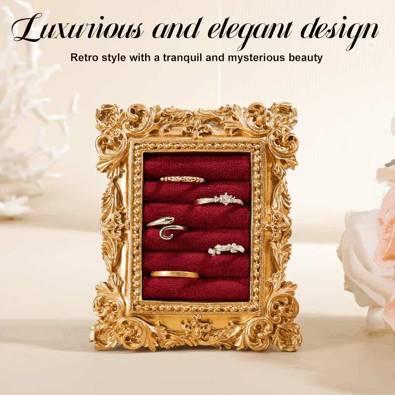 Vintage Ring Display Stand, Baroque Ring Holder Earring Display Tray Jewelry Organizer Birthday Engagement Wedding Decoration for Women (Wine Red) image number 2