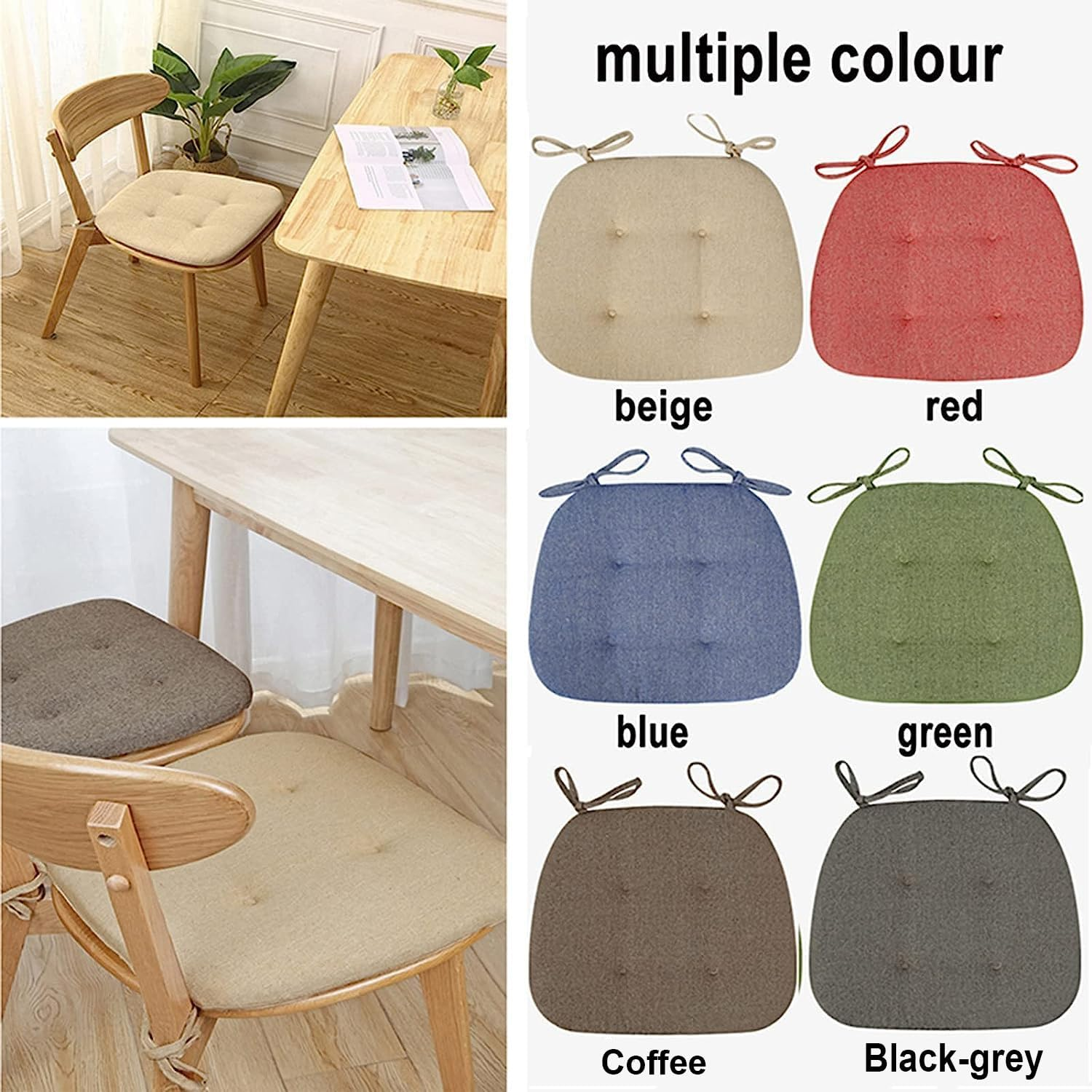 Cushion Kitchen Chair Cushions with Ties, Double Sided Chair Pads for Dining Room, U Shaped Non-Slip Seat Cushions, 2/4/6 Pack (Color : Green, Size : 2 Pack) image number 6