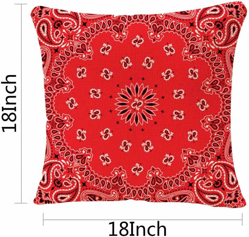 IBILIU Throw Pillow Covers Red Western Bandana Cushion Pillow Case Home Decor Pillowcase 18X18 Inches image number 1