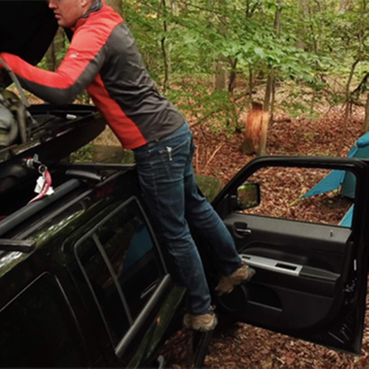 Car Doorstep Vehicle Hooked Folding Ladder Foot Pegs Pedal with Safety Hammer Function for Easy Access to Car Rooftop U Shaped Doorstep Compatible with SUV RV Off-Road (Yellow)