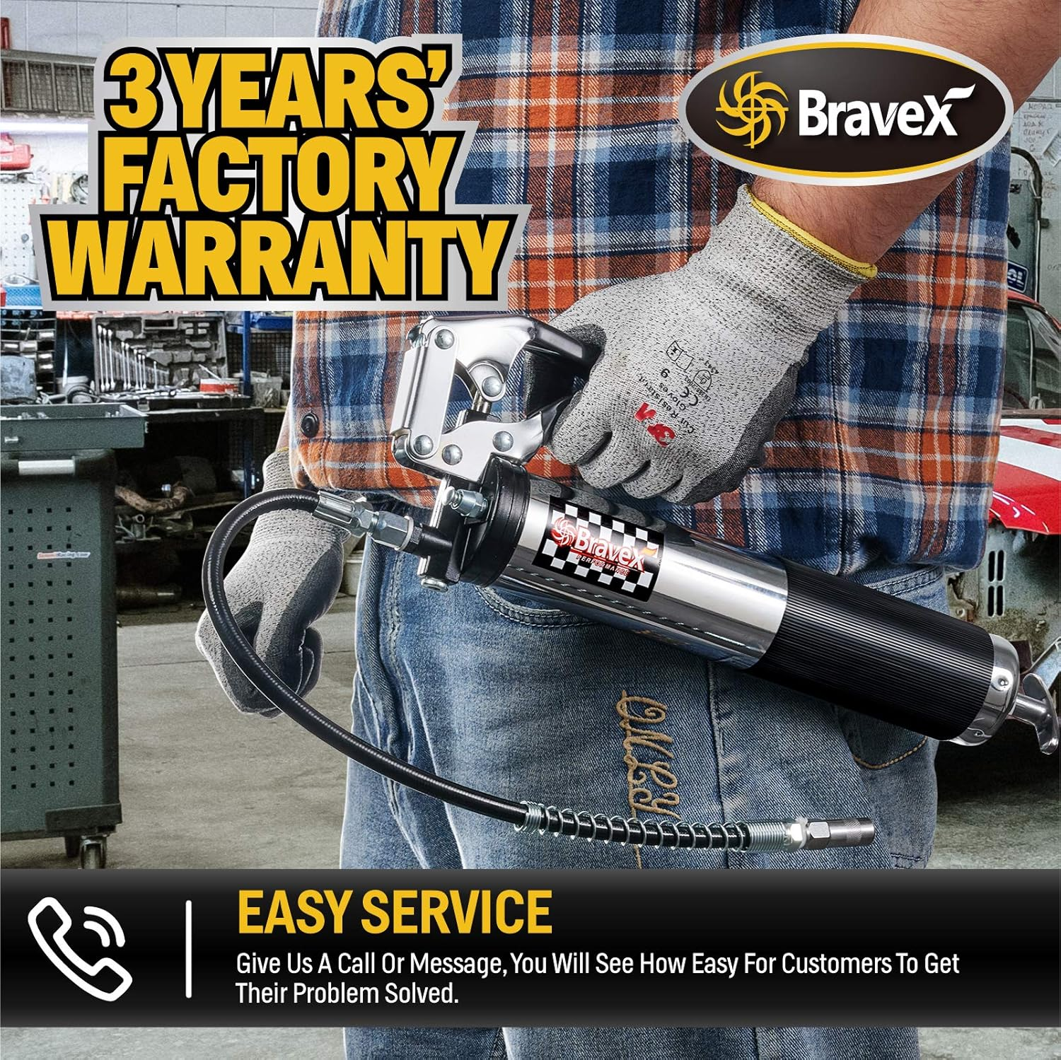 Grease Gun - Heavy Duty Professional Pistol Grip Grease Gun 6000 PSI with Flex Hose image number 4