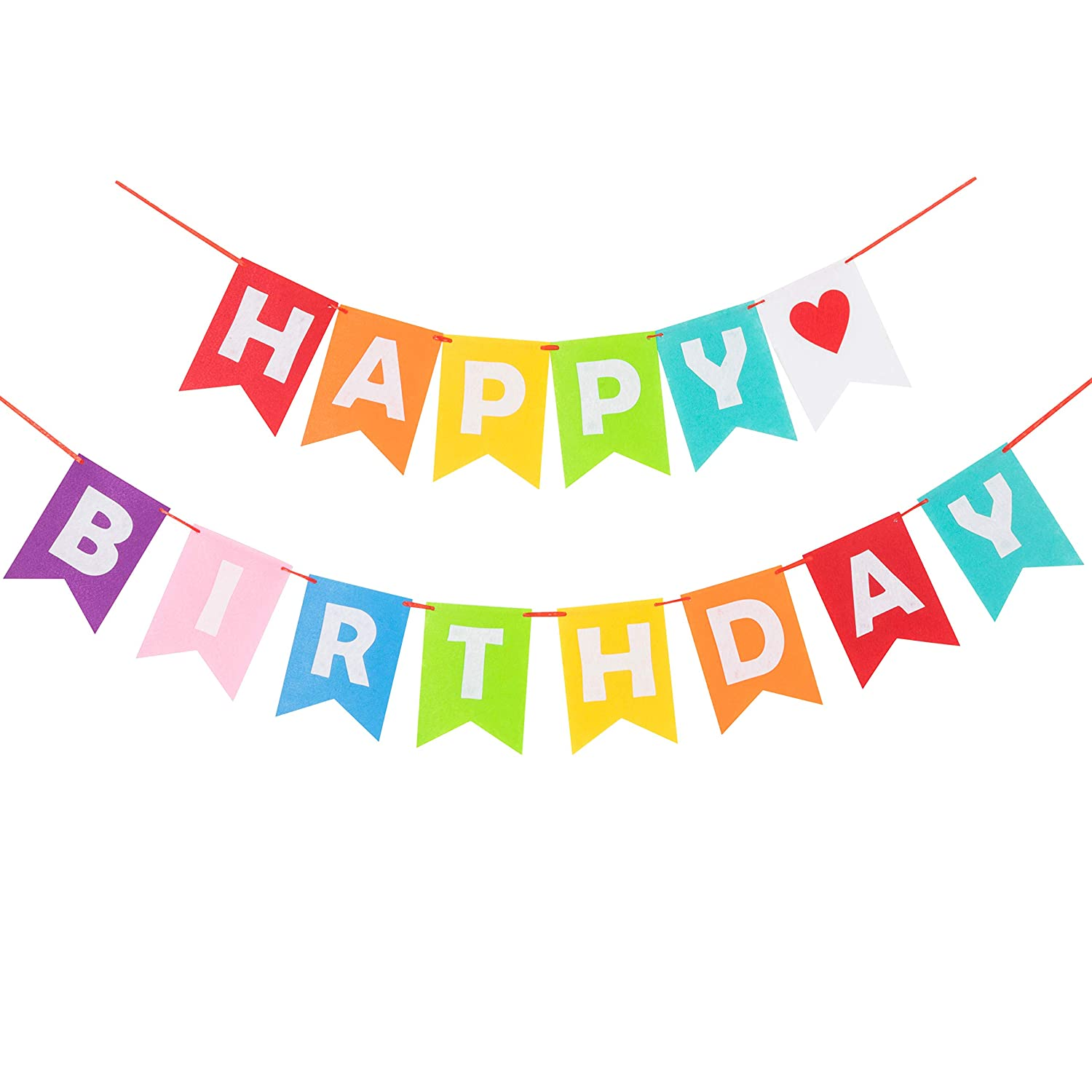 LOVENJOY Happy Birthday Banner Rainbow Bunting Decorations Durable Felt Fabric, Assembled image number 3