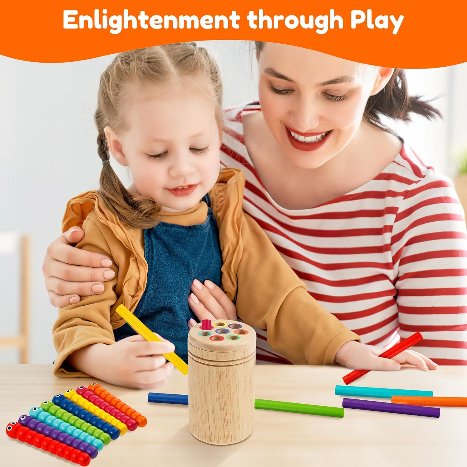 Montessori Toys for 1-3 Year Old, Wooden Learning Color Sorting Toy, Exercise Fine Motor Skill Focus Attention Color Matching Toy, Sensory Matching Games Shape Sorting Toys for Boys Girls image number 3