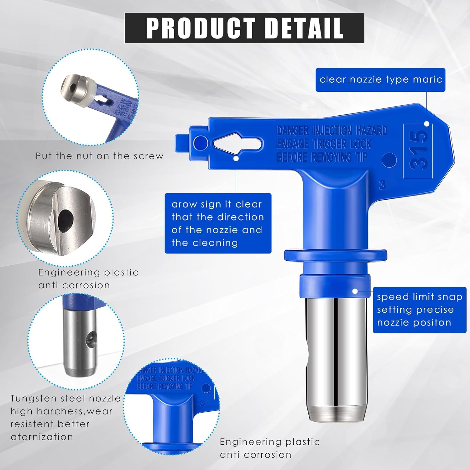 9 Pieces Paint Sprayer Airless Reversible Spray Tip Nozzles Airless Sprayer Nozzles and Spray Gun Tip Extension with Red Guard Pole Rod and Paint Tips (109, 213, 315, 413, 621) image number 3