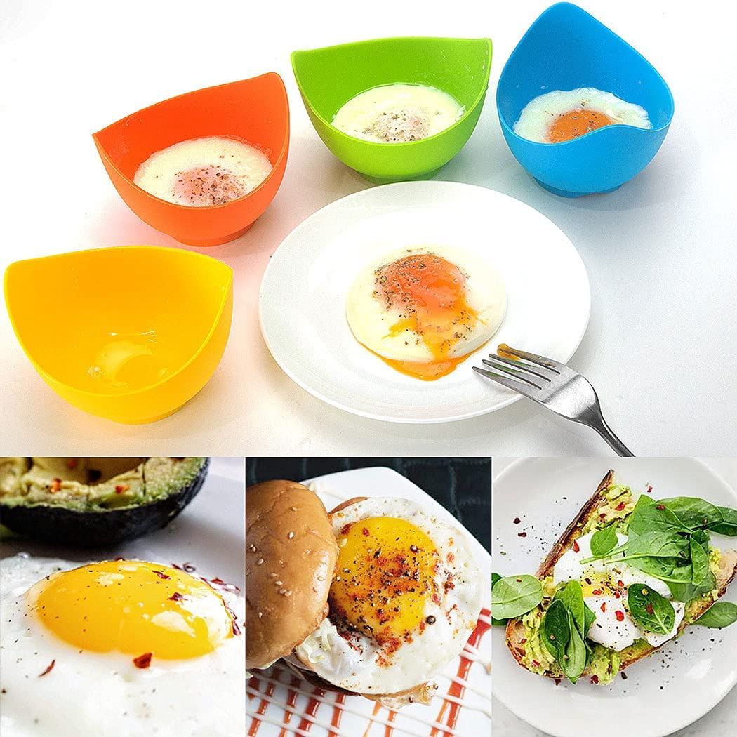 4 Pack Egg Poacher Cook - High Temperature Resistant Silicone Egg Steamer, Food Grade Non Stick Silicone Egg Poaching Cup for Microwave or Stovetop Egg Poaching, with Extra Silicone Oil Brush, BPA Free image number 2