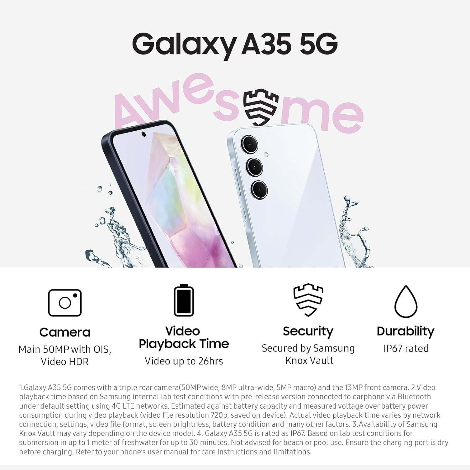 Samsung Galaxy A35 5G, Android Smartphone, 6GB RAM, 128GB Storage, 50MP Camera, Long Battery Life, Awesome Iceblue image number 2
