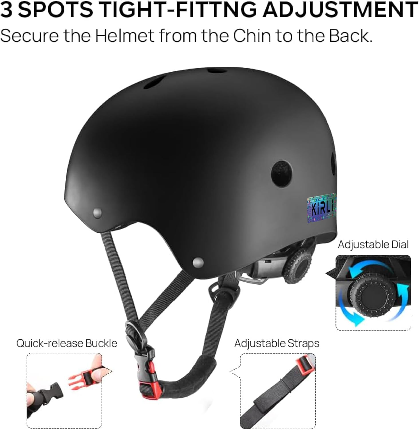 KIRLI Skateboard Helmet - Lightweight, Adjustable & Ventilated Helmet for Scooter, Roller Skate, Inline Skate image number 4