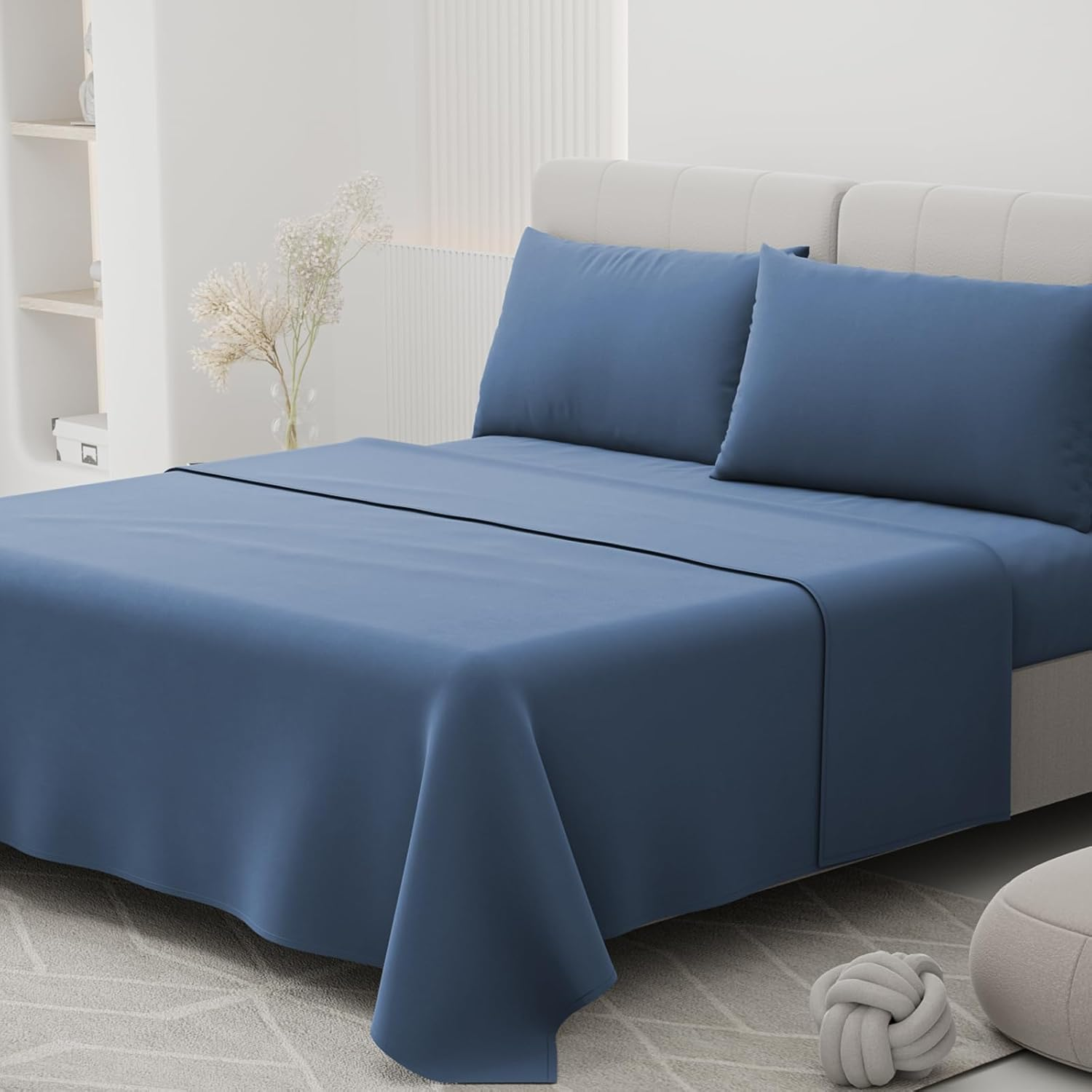 RUN HELIX 4 Pieces King Bed Sheet Set - Ultra Soft Microfibre Fabric Fitted Sheet with 35Cm Deep Pocket, Mattress Protector, Easy Care, Wrinkle Free, Fitted Sheet & Flat Sheet & 2 Pillowcases, Blue image number 5