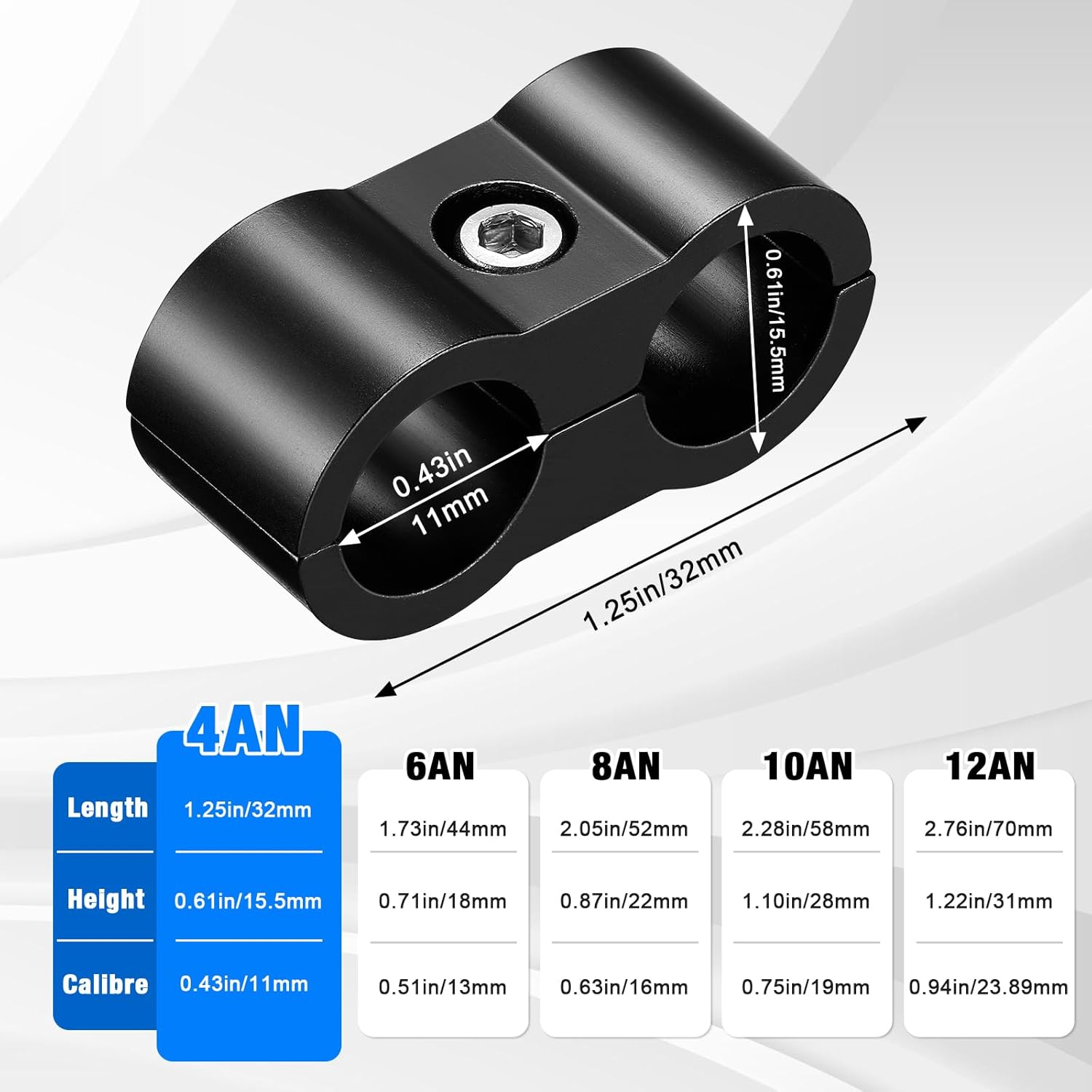 4AN Hose Separator Clamp - Aluminum Fuel Mounting Clamps, Great for 1/4 Fuel, Oil, Brake, Water, Gas Line, 4Pcs/Pack, Black image number 4