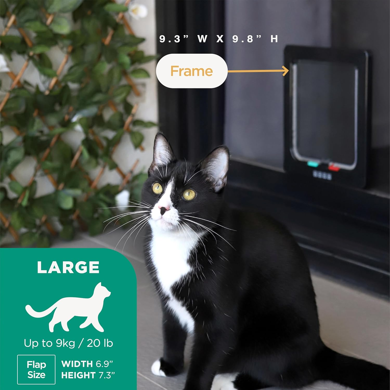 Hakuna Pets Standard Cat and Small Pet Door, Large, Black, Pets up to 20 Lbs