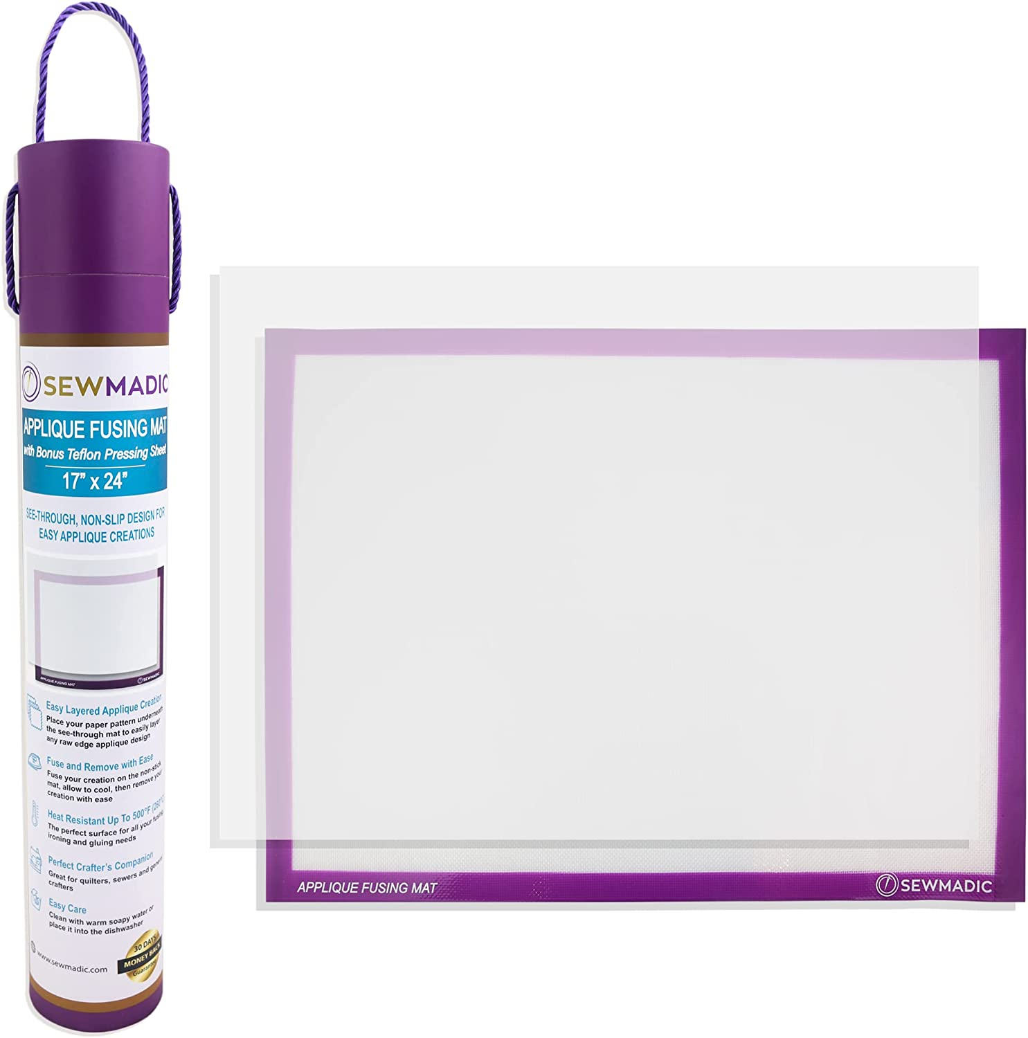 Applique Fusing Mat 17"X24" (43Cm X 61Cm) with Bonus Applique Pressing Sheet with Handy Storage Tube - a Great Silicone Mat and Applique Teflon Sheet for Arts and Fusible Web Fabric Crafts image number 1