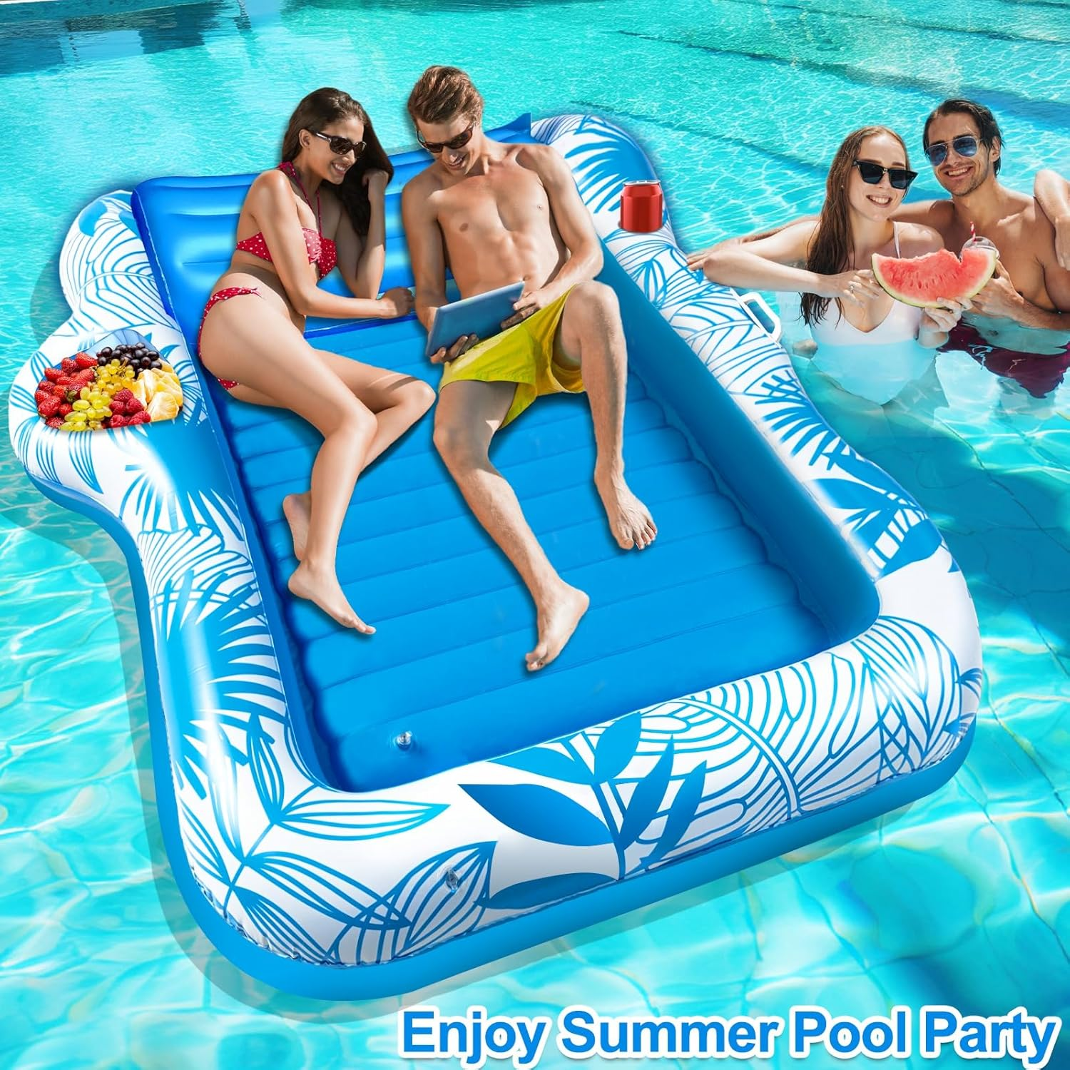 TURNMEON Inflatable Pool Float Sunbathing Lounge Floaties Raft with Cup Holder image number 2