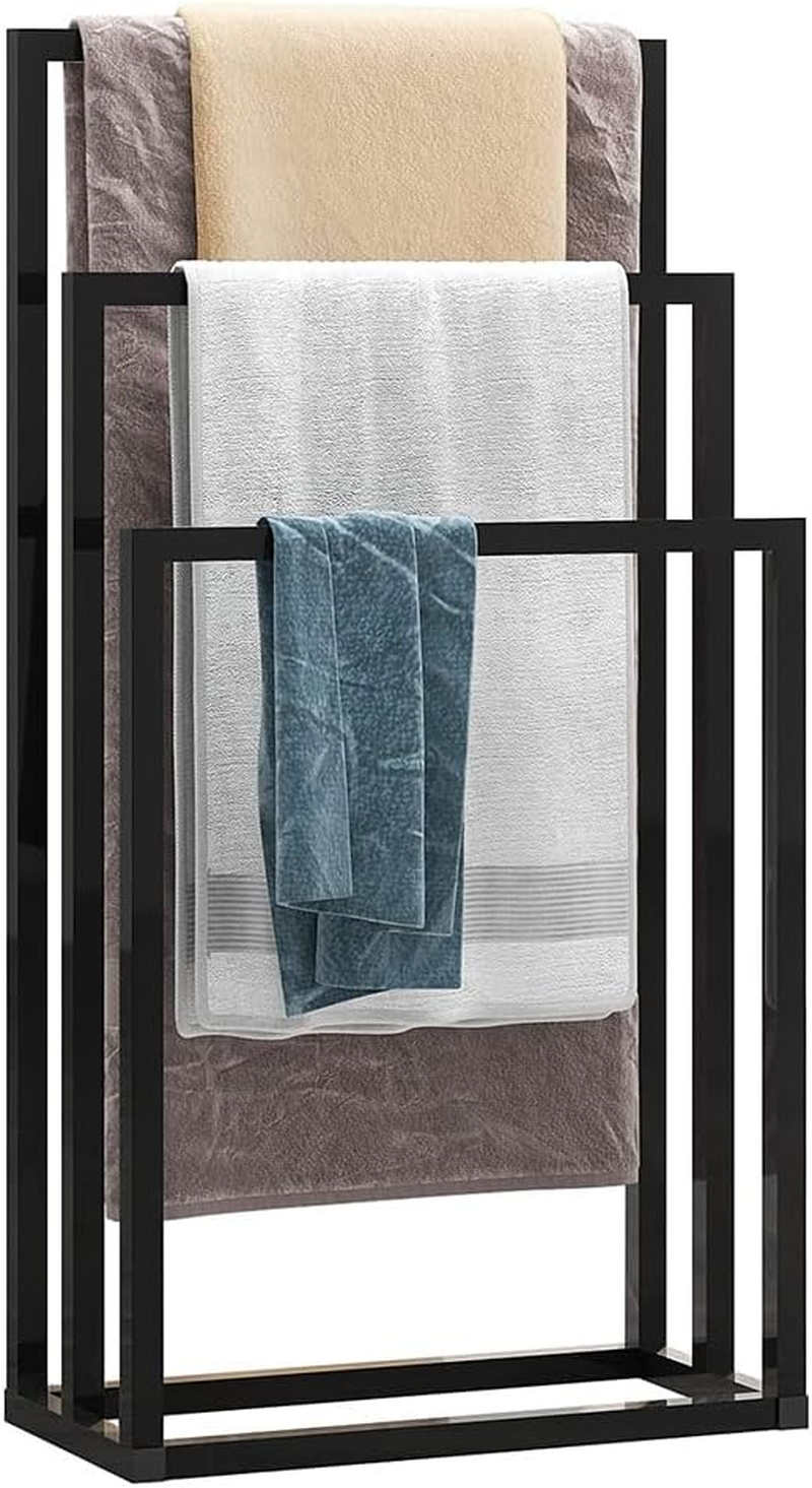 3 Tiers Floor Bath Towel Holder, Metal Free Standing Storage Racks, Portable Towel Organizers, Standing Towel Racks, Organizer Shelf for Bathroom, Bedroom, Laundry Room (Black) ﻿ image number 5