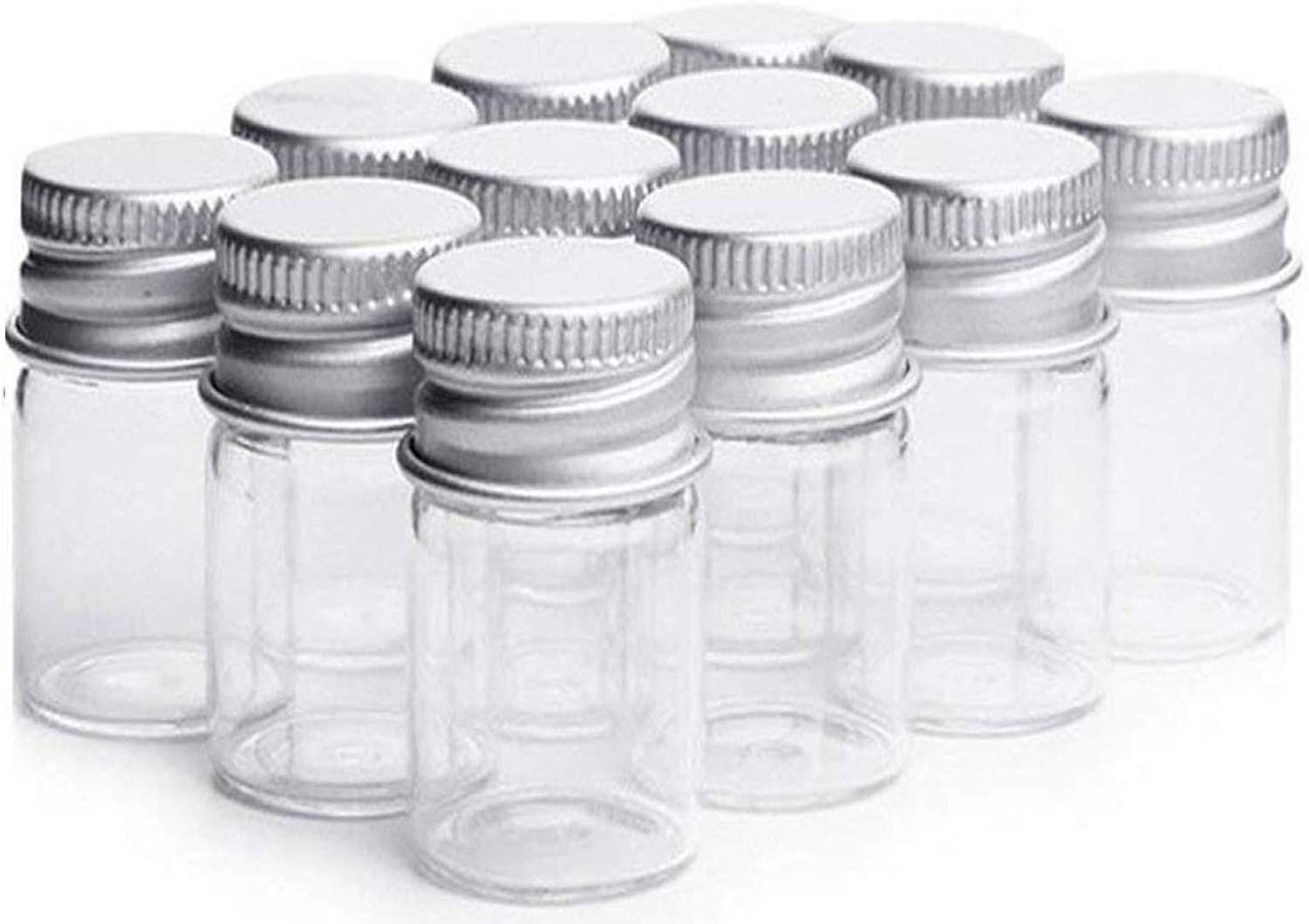 12PCS 15Ml Clear Glass Cute Strong Decorative Bottles Vials Tube Jars Cans Container with Aluminum Cap for Cosmetics Dispensing Sample Message Essential Oil Powders Wishing Storage image number 3