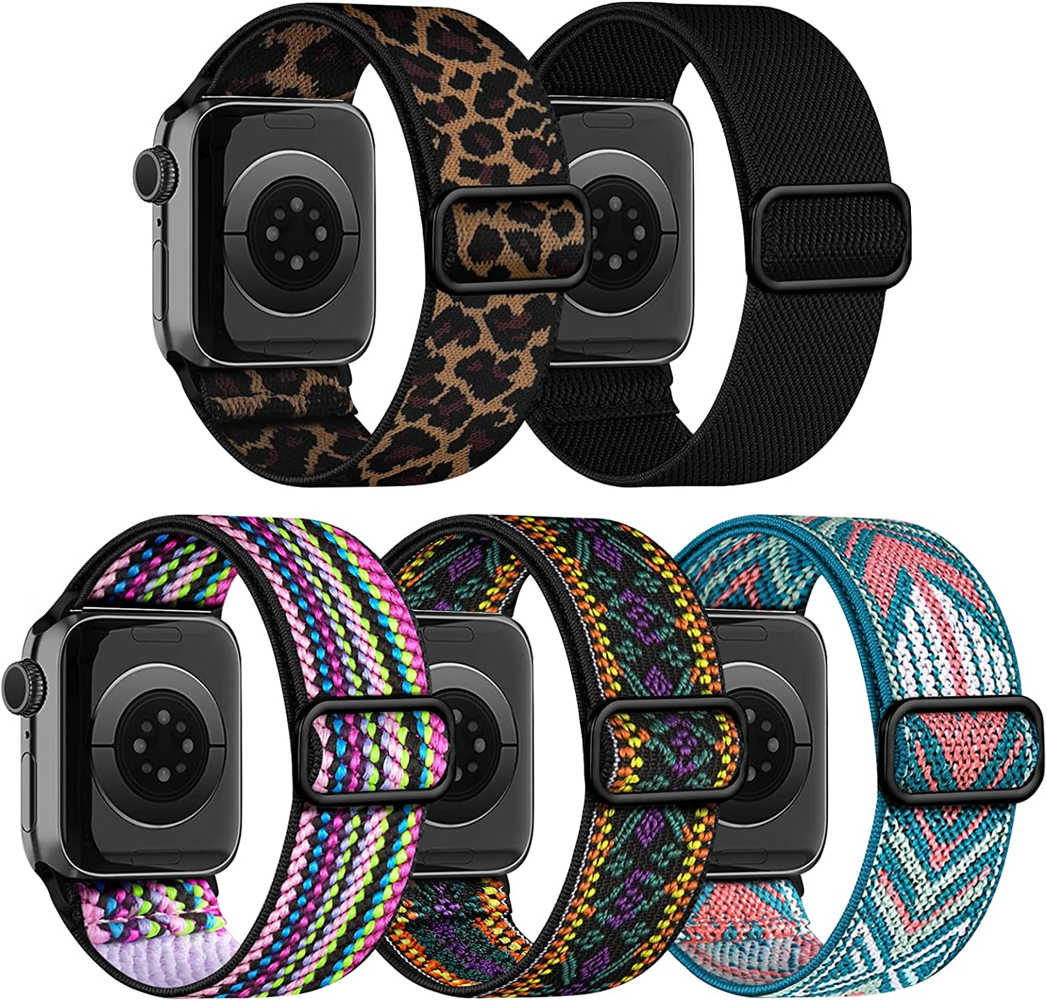 Chinbersky 5 Pack Watch Straps Compatible with Apple Watch Strap 38Mm 40Mm 41Mm 42Mm 44Mm 45Mm, Braided Elastic Stretchy Nylon Sport Solo Loop Band Replacement Straps for Iwatch Series 7/6/5/4/3/2/1 image number 7