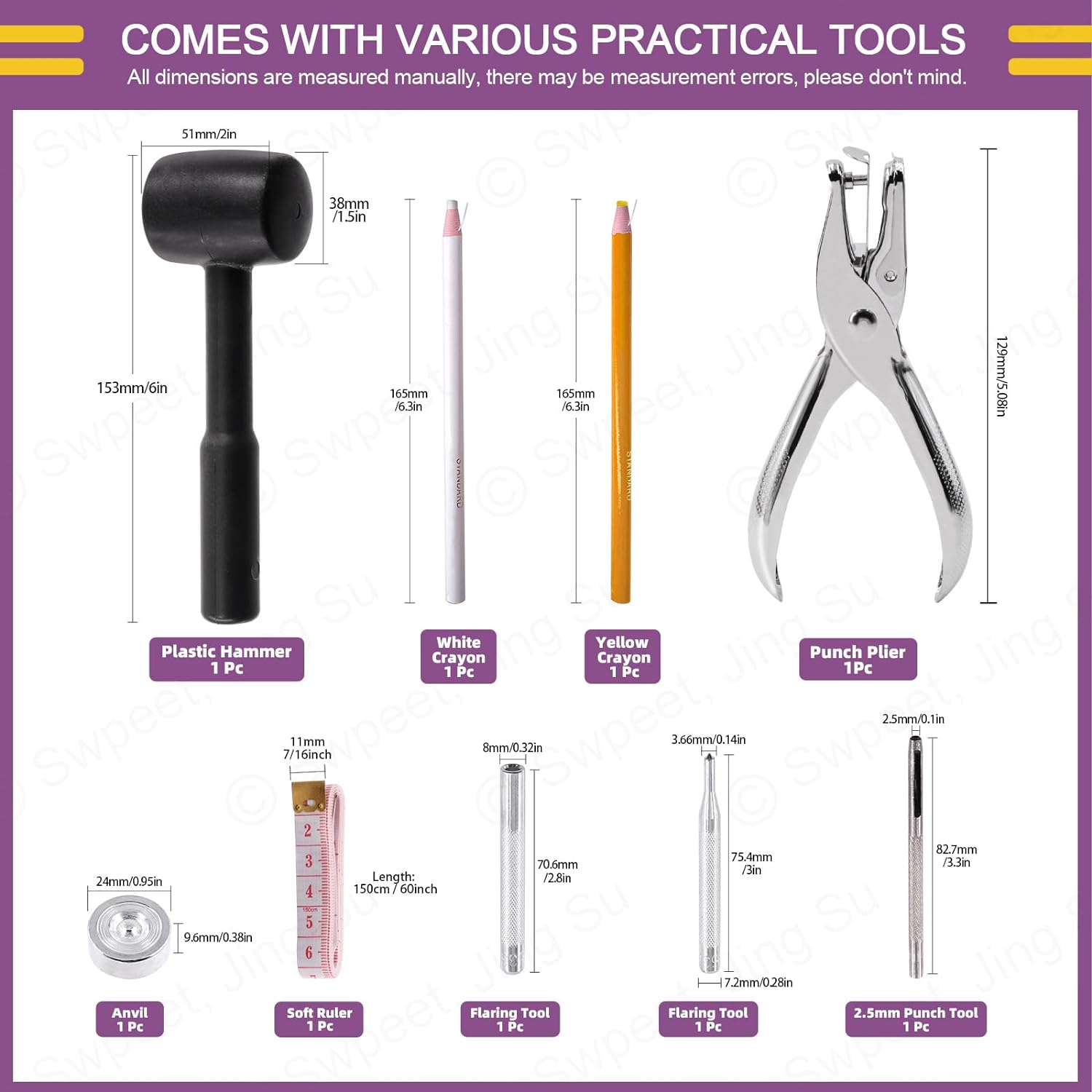 Swpeet 60 Sets 12.5Mm Leather Snap Fasteners and Hole Punch Pliers with 4Pcs Fixing Tools Assortment Kit, Leather Snaps Metal Snaps Metal Button Snaps Press Studs for Clothes, Jackets, Jeans image number 6