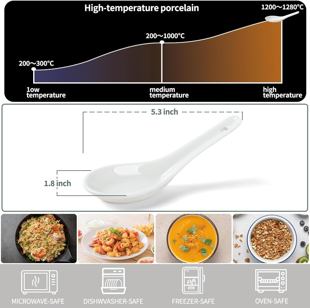 HAPPY KIT Asian Soup Spoons Set of 12, Ceramic Ramen Spoons Set Proper for Corelle Pho Miso Wonton Ramen Dumpling Macaron Dishwasher & Oven Safe image number 3