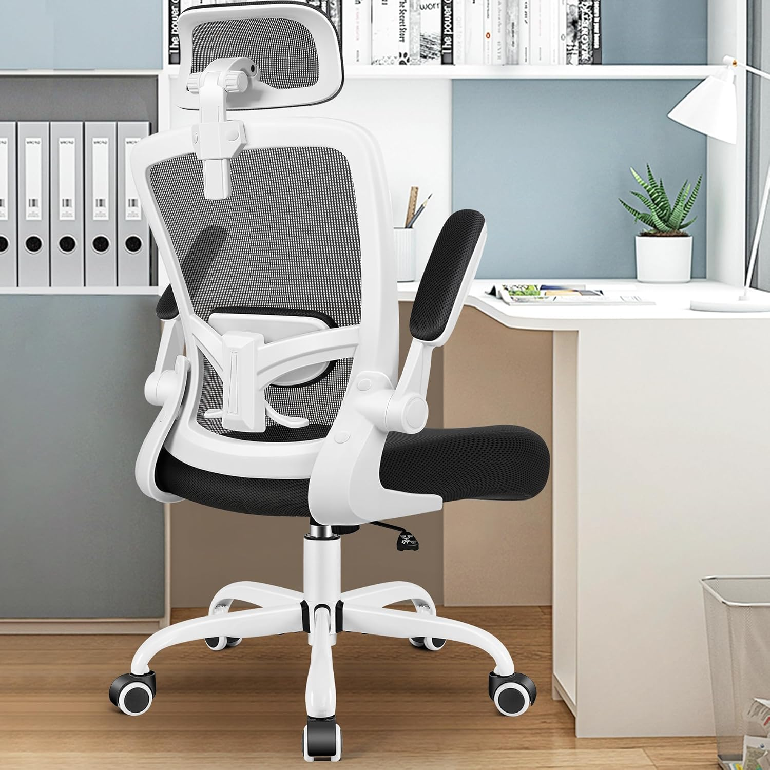 Felixking Ergonomic Office Chair, Headrest Desk Chair Office Chair with Adjustable Lumbar Support, Home Office Swivel Task Chair with High Back and Armrest (White) image number 3
