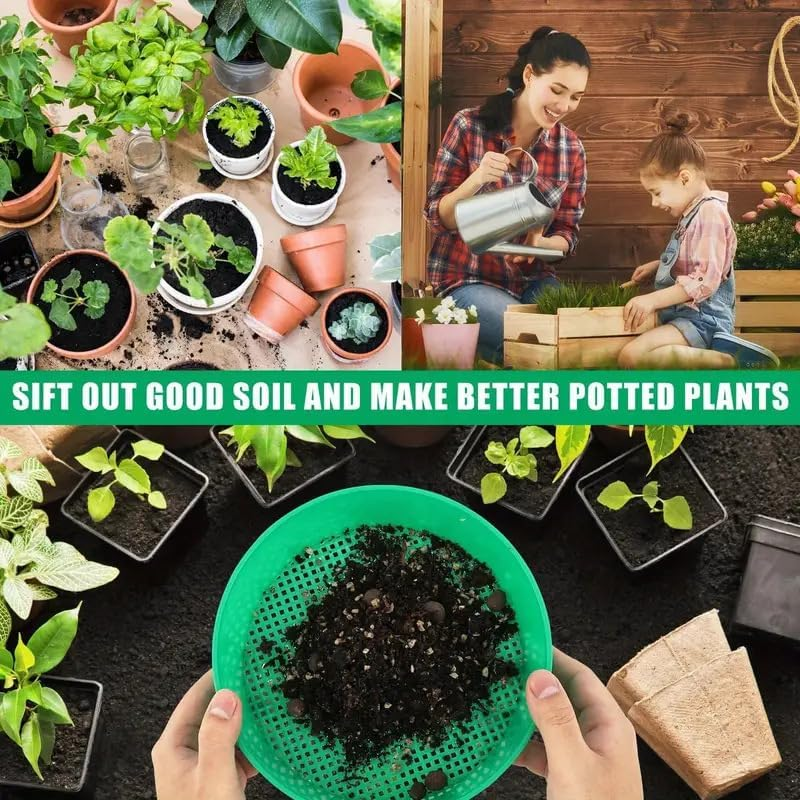 Garden Screen Sieve Garden Riddle Soil Sifter Compost Sifter Sand Strainer Soil Filter Mud Sifter Soil Riddle Soil Strainer Dirt Sifter Dispenser Sand Sifter Plastic Rock Flowerpot (Green) image number 2