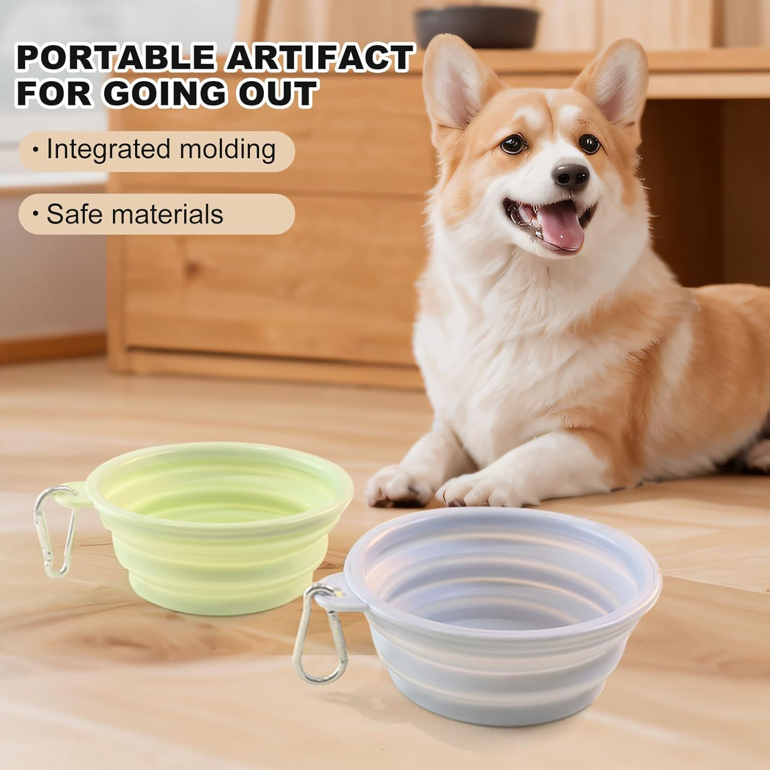 2 Pack 350Ml Collapsible Pet Bowl with Carabiner, Portable Silicone Travel Bowl with Cat Design, for Cat and Medium Dog, 5 Colours Available (Green) image number 4