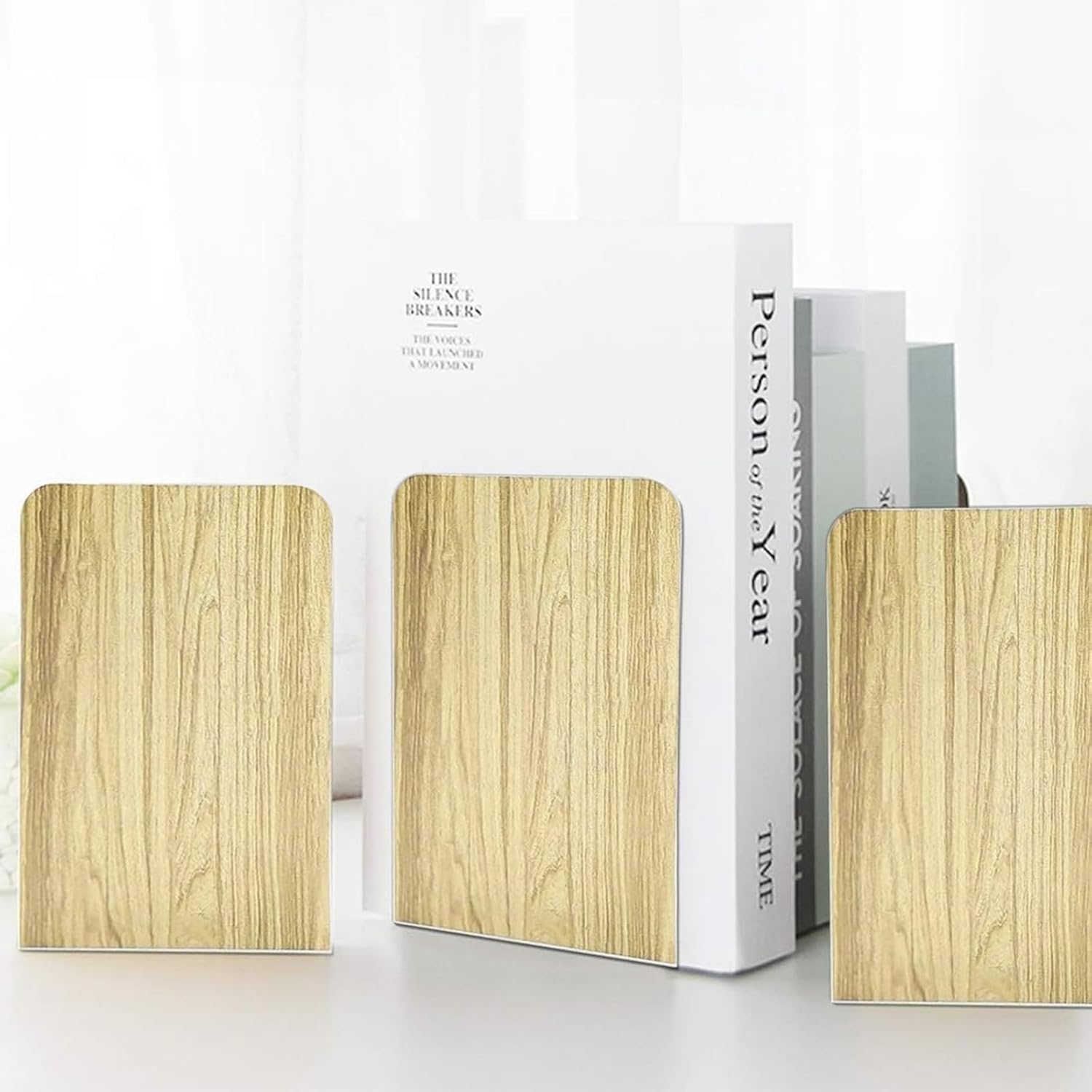 DARUITE Bookends, Decorative Wooden Bookends, Non-Skid Book Holder, Book Organizer for Home, Office Desk, Kitchen (1 Pair, 8 X 3.9 X 5.3 In) image number 2