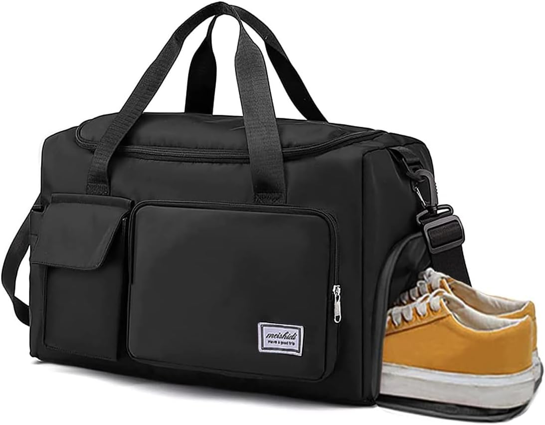 Travel Duffel Bag,Foldable Sports Gym Bag Dry Wet Separated Sport Duffle Bags Yoga Bag,Carry on Bag with Shoe Compartment Travel Weekender Bag(Black) image number 2