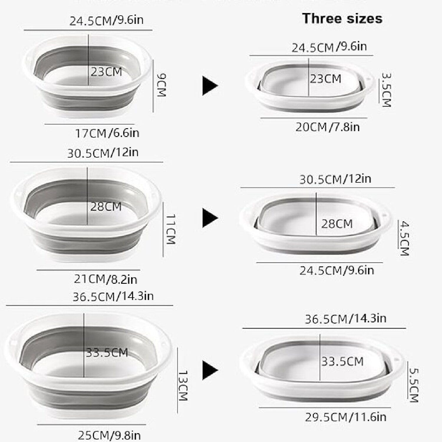 3Pcs Collapsible Wash Basin, Foldable Laundry Tub, Plastic Dishpan, Portable Sink Dish Basin for Washing Dishes, Fruit, Foot Soak, Camping, Picnic, Laundry image number 2