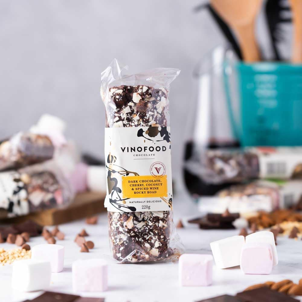 Vinofood Cherry Coconut & Spiced Wine Rocky Road Dark Chocolate 220 G image number 1