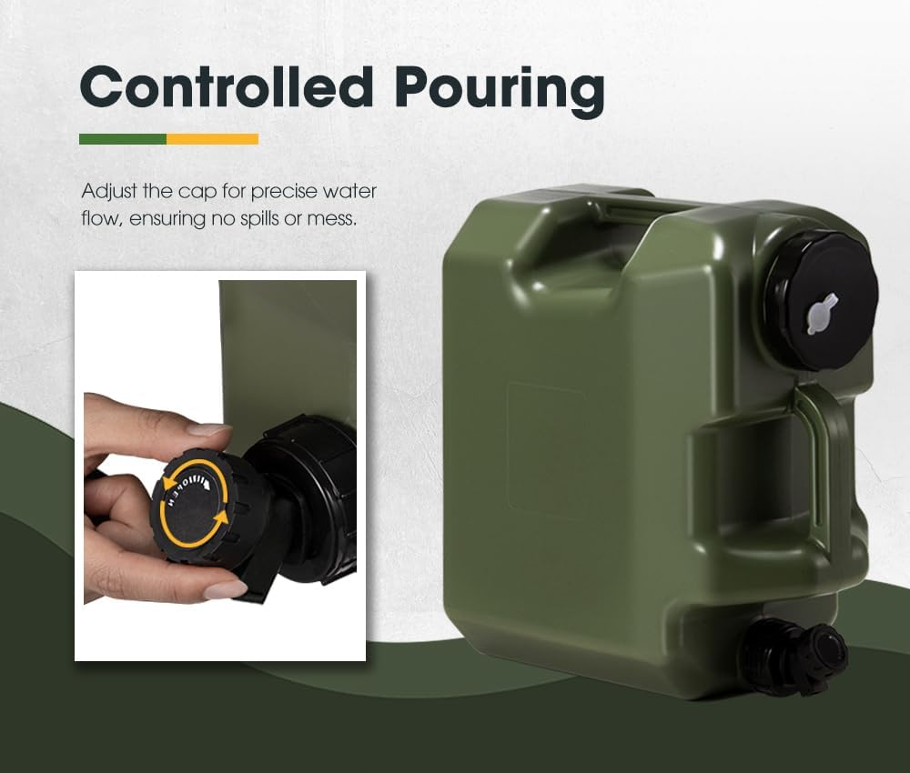 ZUNI 12L/18L/25L Water Container Jerry Can - Camping Storage Tank with Spigot, Food Grade HDPE, Adjustable Water Flow, Ergonomic Handle Outdoor Water Jug, Green image number 6
