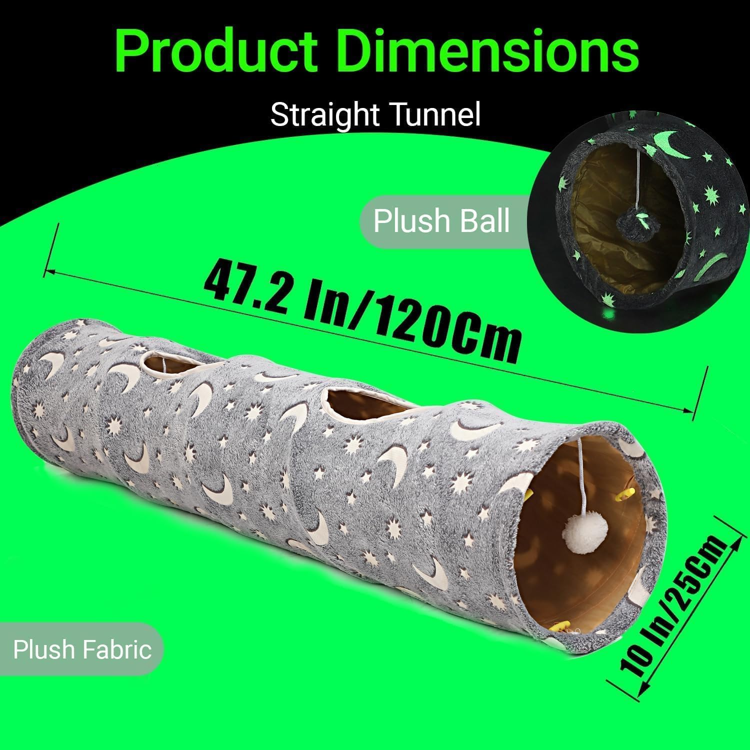 Cat Tunnel with Plush Ball, Self-Luminous Cat Toys for Indoor Cats, Interactive Cat Tunnel Toy, Cat Tunnels for Indoor Cats, for Kittens, Rabbits, Ferrets, Puppies and Small Dogs, Grey Moon Star image number 6