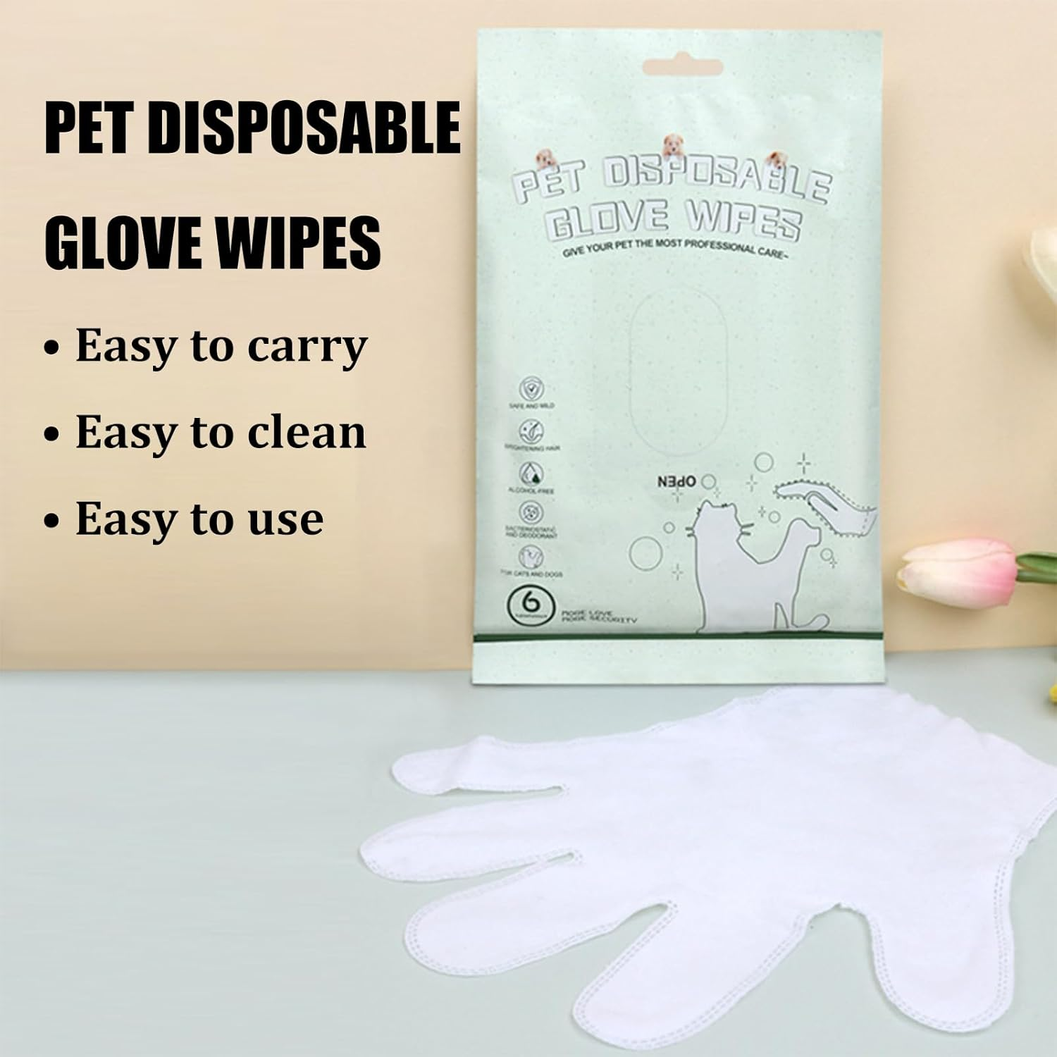 No-Rinse Pet Cleaning Gloves &ndash; Lick-Safe Grooming Wipes Gloves for Cats & Dogs &ndash; Soft Disposable Bath Mitts for Daily Fur Care &ndash; Fragrance-Free image number 4