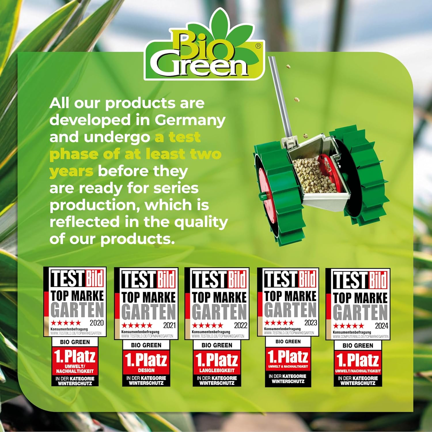 Bio Green Ergonomic Hand Seeder Super Seeder | Incl. 6 Sowing Discs | ABS Plastic & Uv-Proof | Garden Seed Drill | Manually Adjustable Furrow Depth