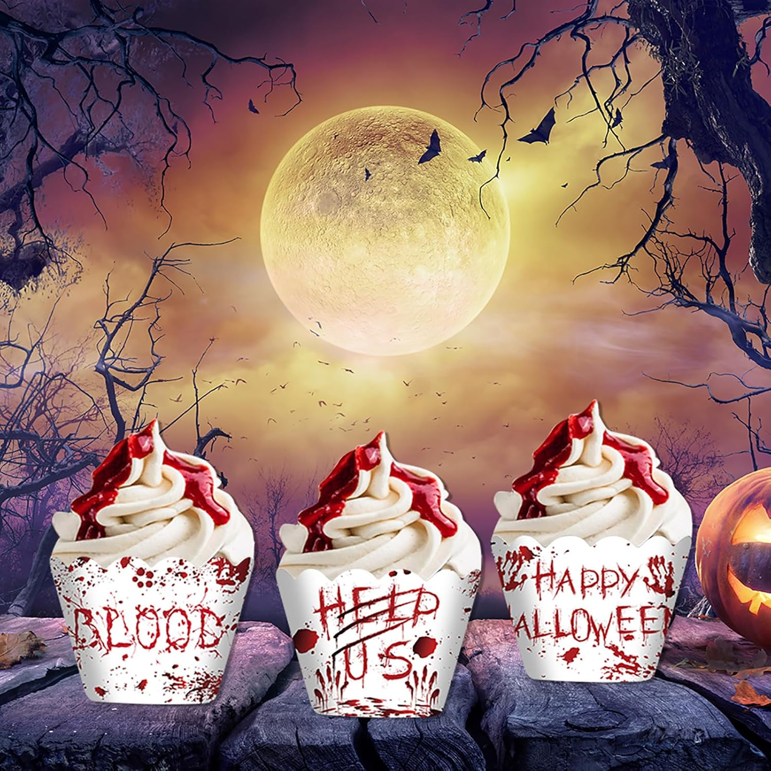 Halloween Party Cake Decorations Horror Bloody Hand Cupcake Toppers Baking Kitchen Dessert Food Supplies 24Pcs image number 4