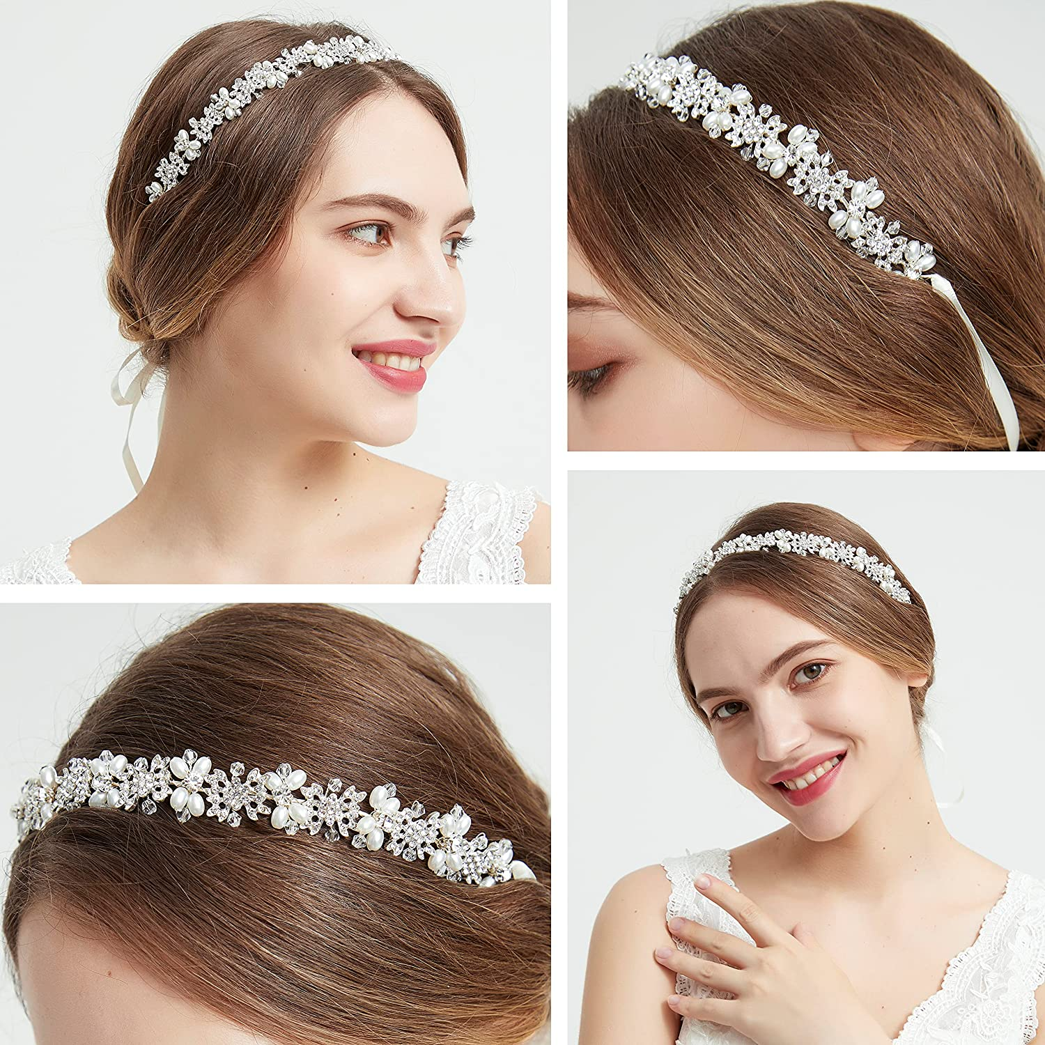 Ammei Silver Bridal Headpiece Flower Design Wedding Headband Bridal Hair Accessories (Silver) - Gold image number 2