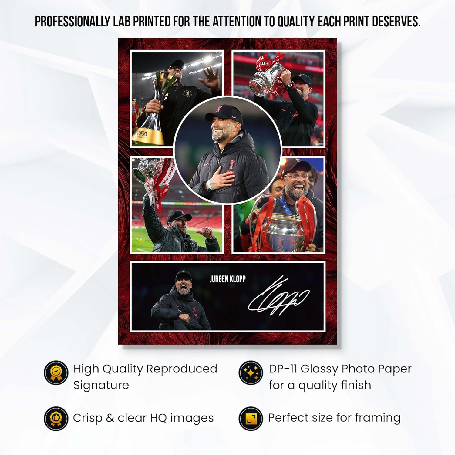 RJR PRINTS Jurgen Klopp - Liverpool Signed A4 Montage Photo Print Pre Printed Signature Autograph Football Gift image number 3